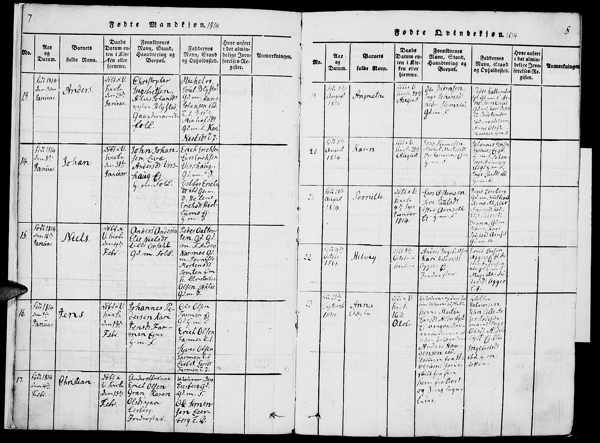 Vang prestekontor, Hedmark, SAH/PREST-008/H/Ha/Haa/L0007: Parish register (official) no. 7, 1813-1826, p. 7-8