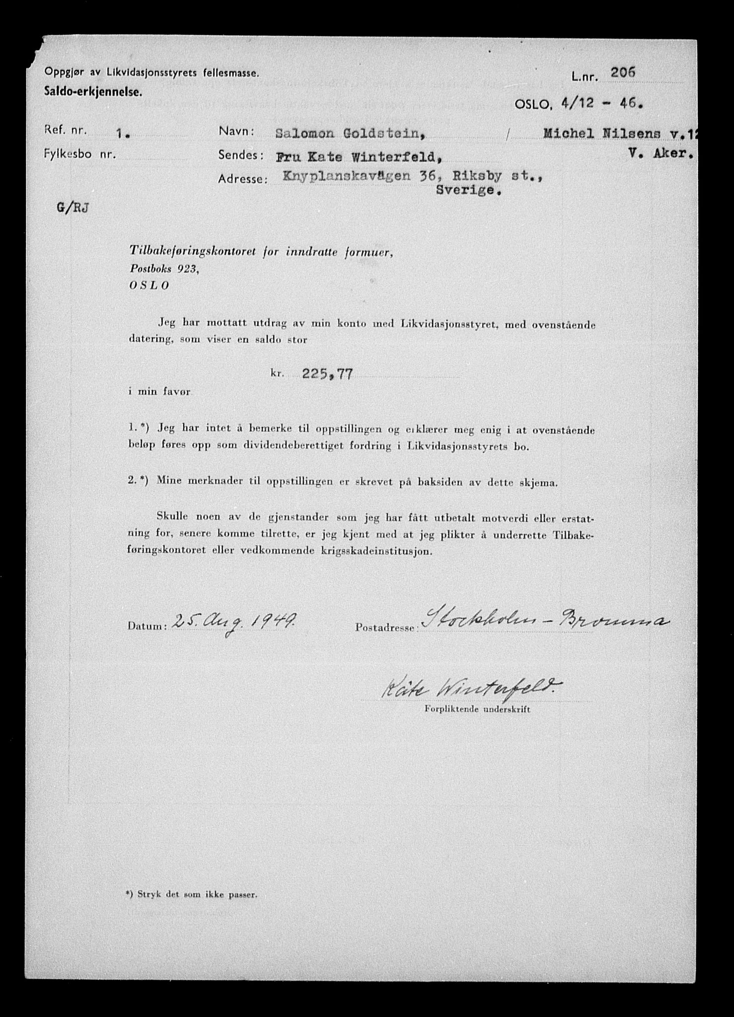 Justisdepartementet, Tilbakeføringskontoret for inndratte formuer, AV/RA-S-1564/H/Hc/Hcc/L0939: --, 1945-1947, p. 692