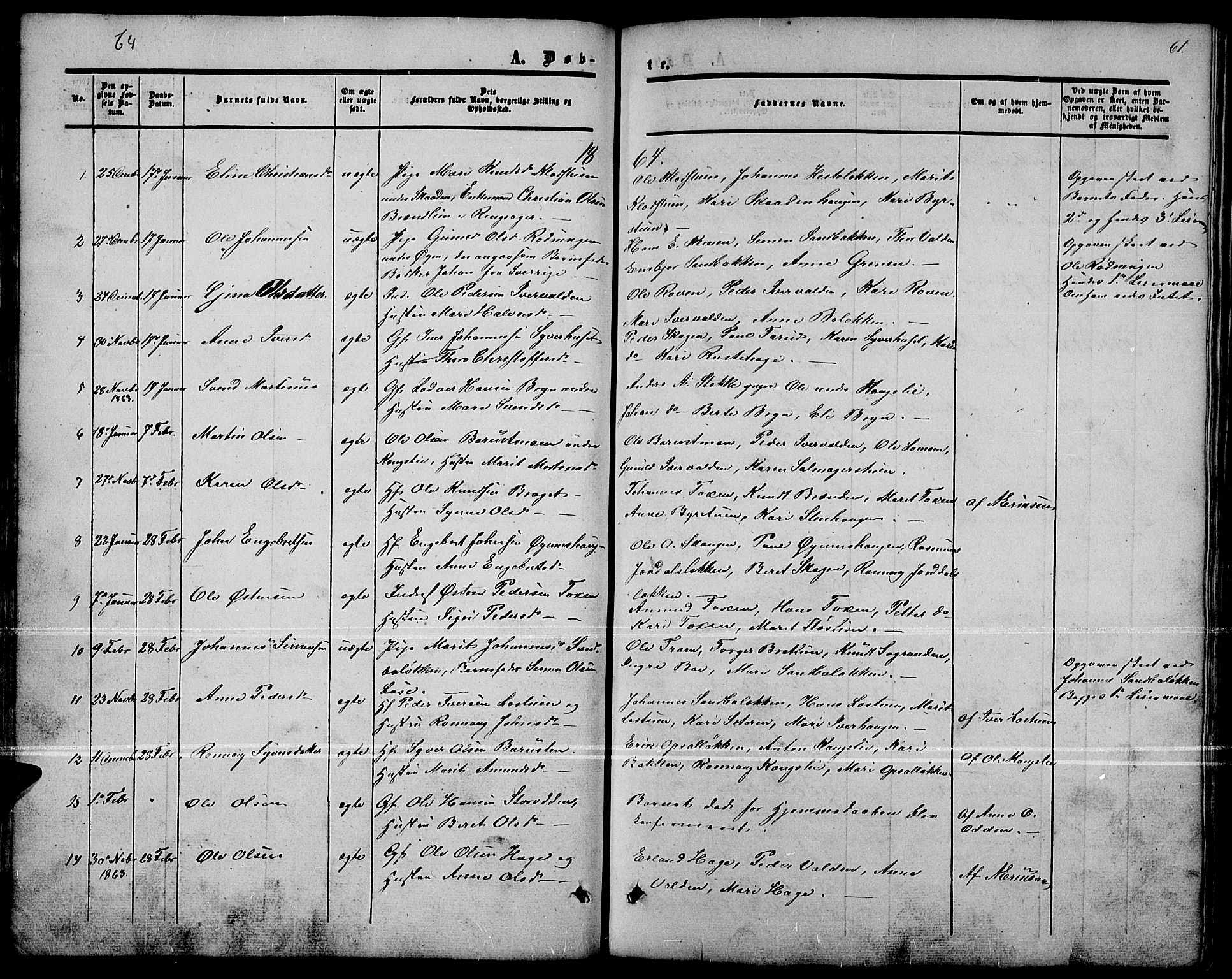 Nord-Fron prestekontor, SAH/PREST-080/H/Ha/Hab/L0001: Parish register (copy) no. 1, 1851-1883, p. 61