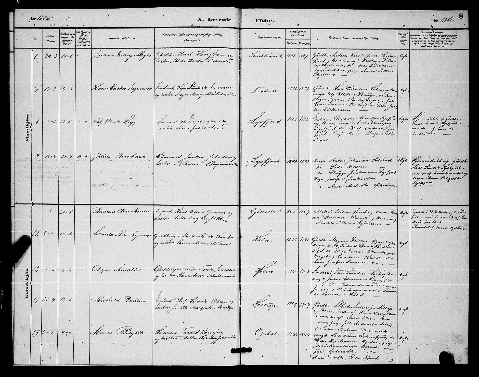 Ministerialprotokoller, klokkerbøker og fødselsregistre - Nordland, AV/SAT-A-1459/811/L0169: Parish register (copy) no. 811C01, 1884-1894, p. 8