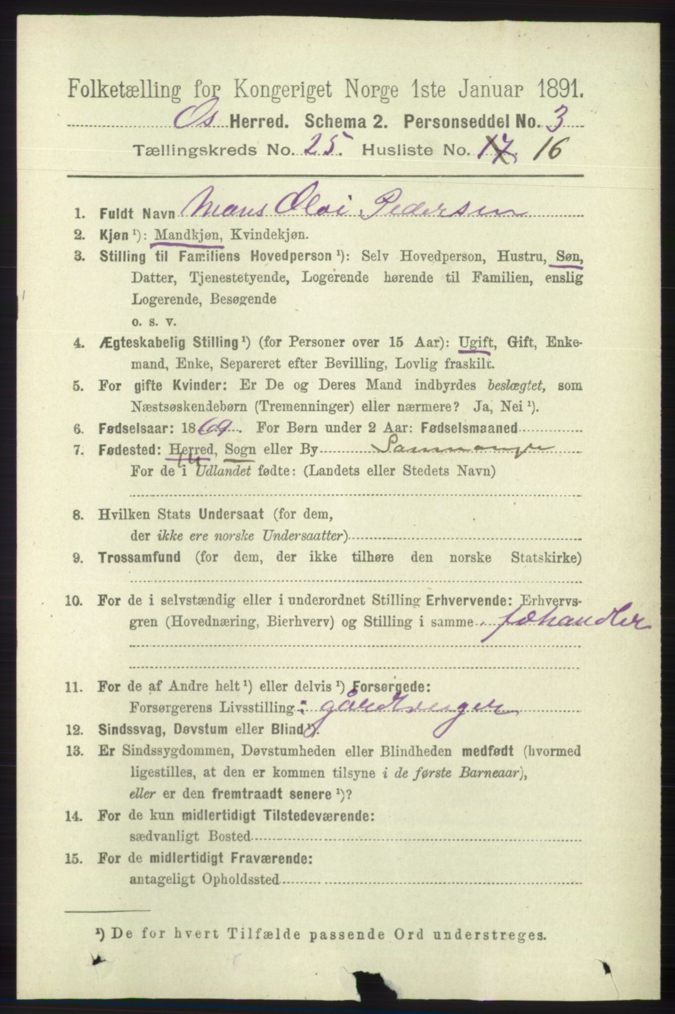 RA, 1891 census for 1243 Os, 1891, p. 5469