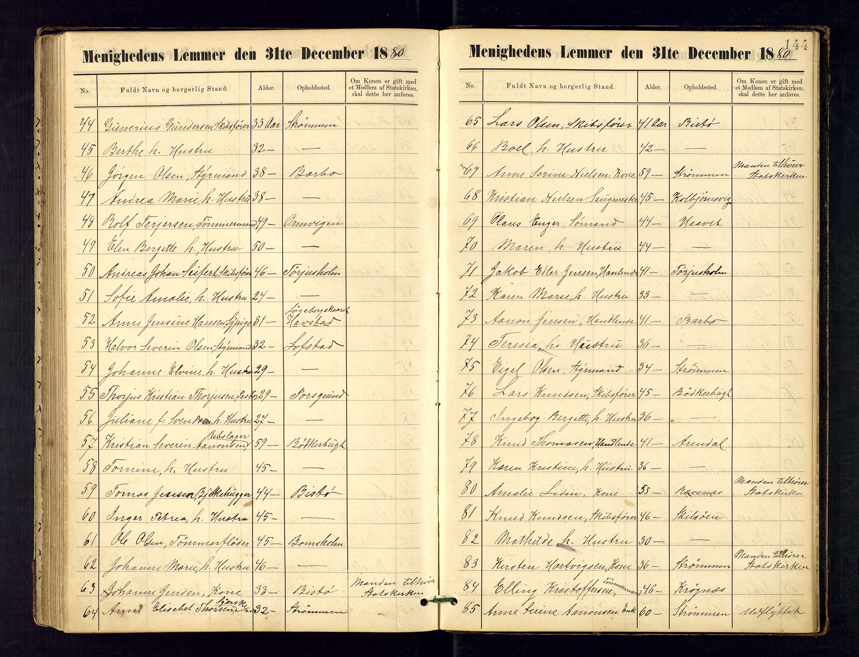 Metodistmenigheten, Arendal, AV/SAK-1292-0011/F/Fa/L0003: Dissenter register no. 3, 1879-1893, p. 144