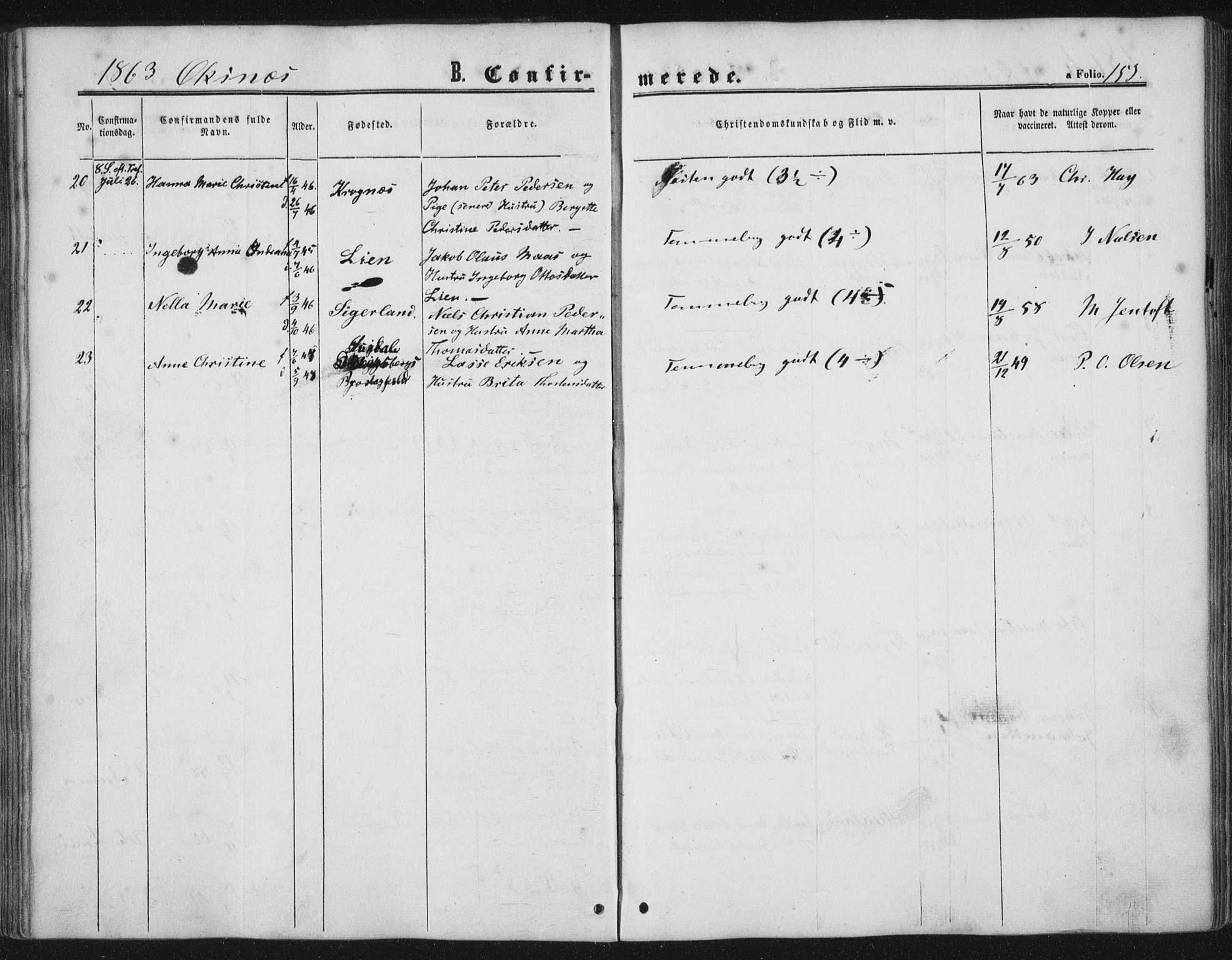 Ministerialprotokoller, klokkerbøker og fødselsregistre - Nordland, AV/SAT-A-1459/893/L1333: Parish register (official) no. 893A06, 1858-1866, p. 153