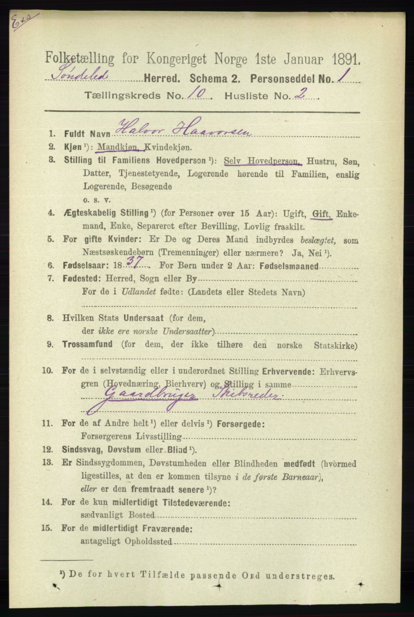 RA, Census 1891 for Nedenes amt: Gjenparter av personsedler for beslektede ektefeller, menn, 1891, p. 150