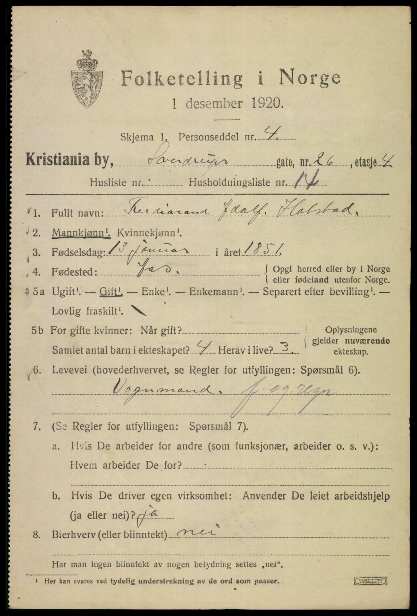 SAO, 1920 census for Kristiania, 1920, p. 558957