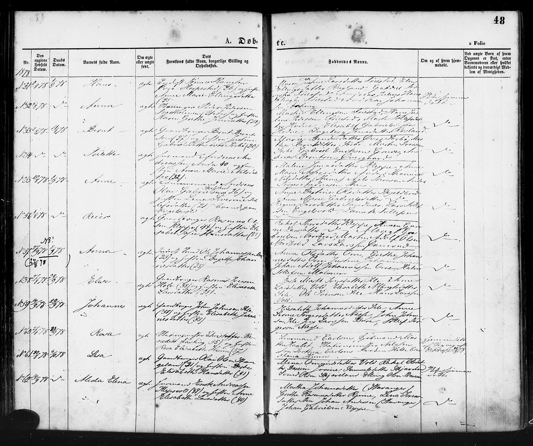 Klepp sokneprestkontor, AV/SAST-A-101803/001/3/30BA/L0006: Parish register (official) no. A 6, 1871-1885, p. 48