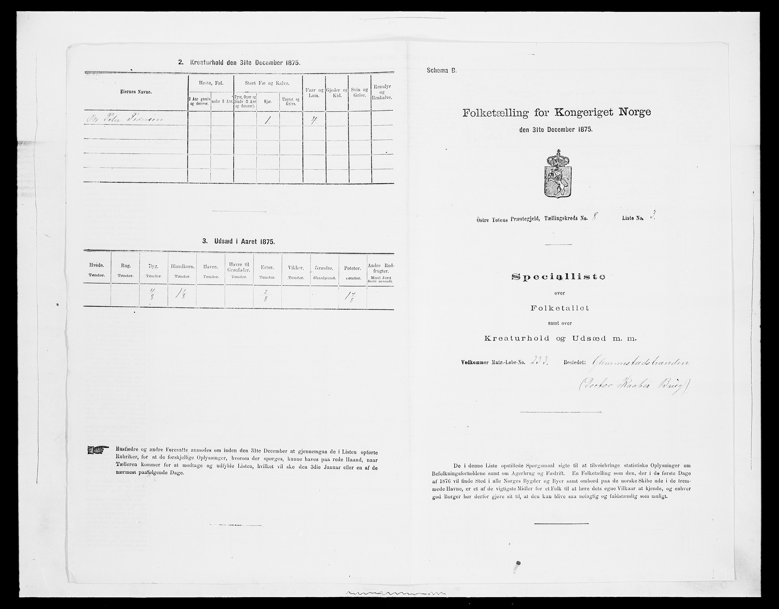 SAH, 1875 census for 0528P Østre Toten, 1875, p. 1448