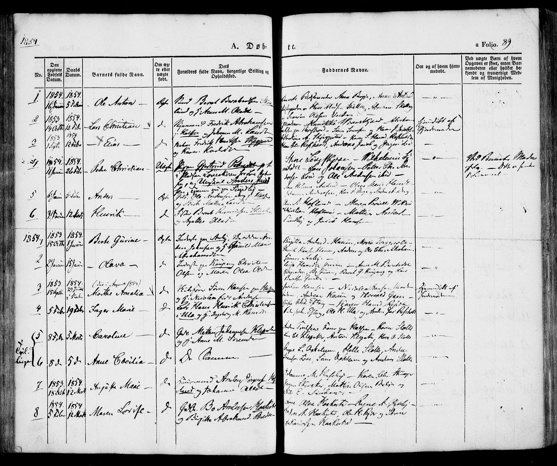 Tjølling kirkebøker, SAKO/A-60/F/Fa/L0006: Parish register (official) no. 6, 1835-1859, p. 89