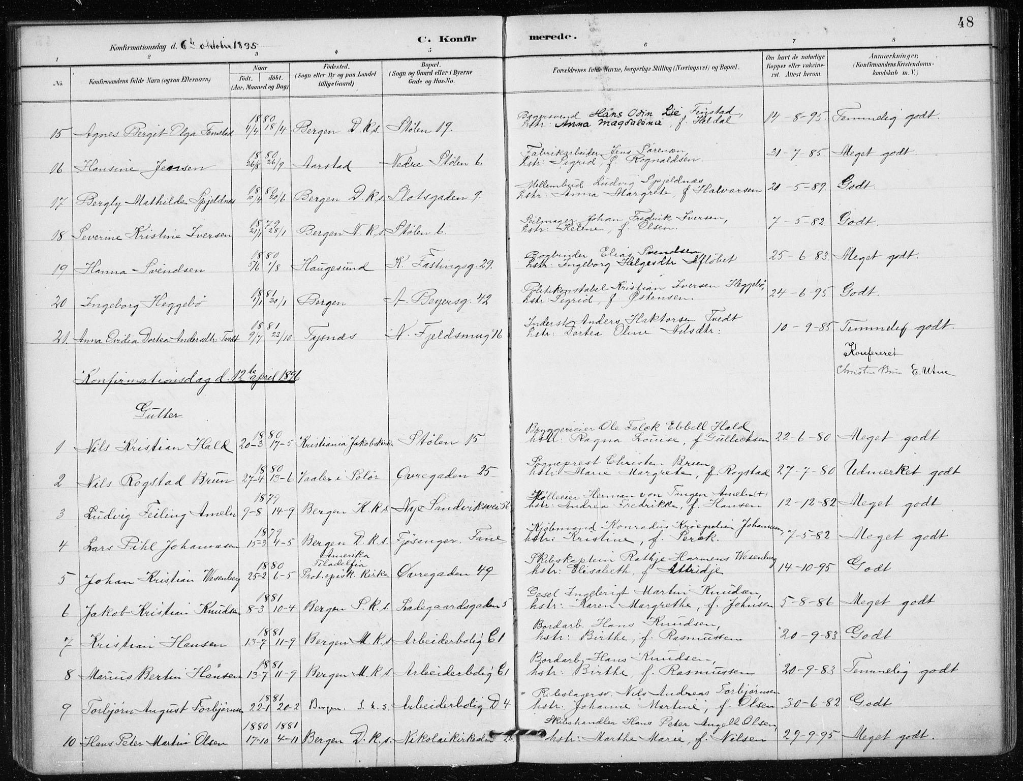 Mariakirken Sokneprestembete, AV/SAB-A-76901/H/Haa/L0013: Parish register (official) no. C 1, 1889-1900, p. 48