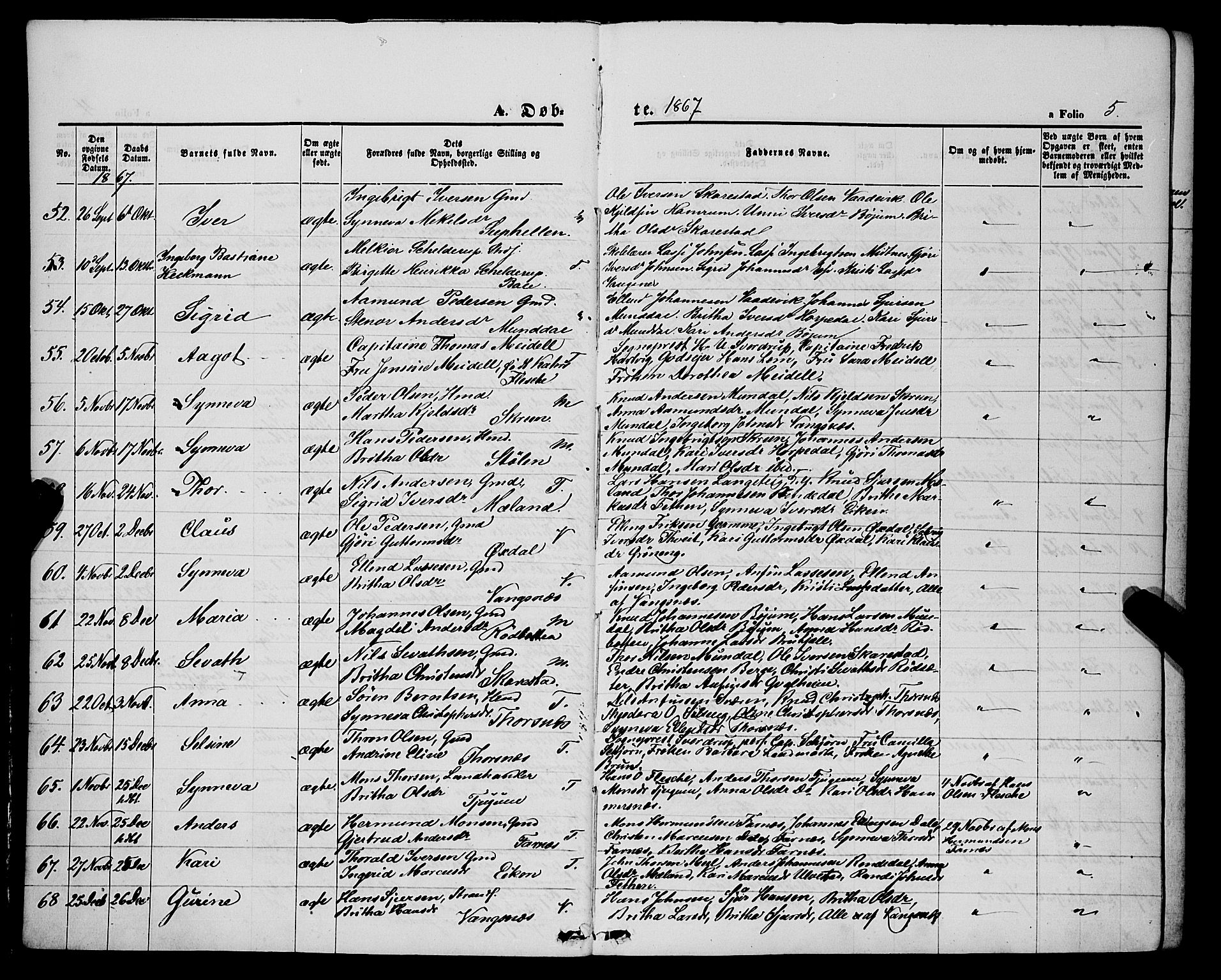 Balestrand sokneprestembete, AV/SAB-A-79601/H/Haa/Haaa/L0003: Parish register (official) no. A 3, 1867-1878, p. 5