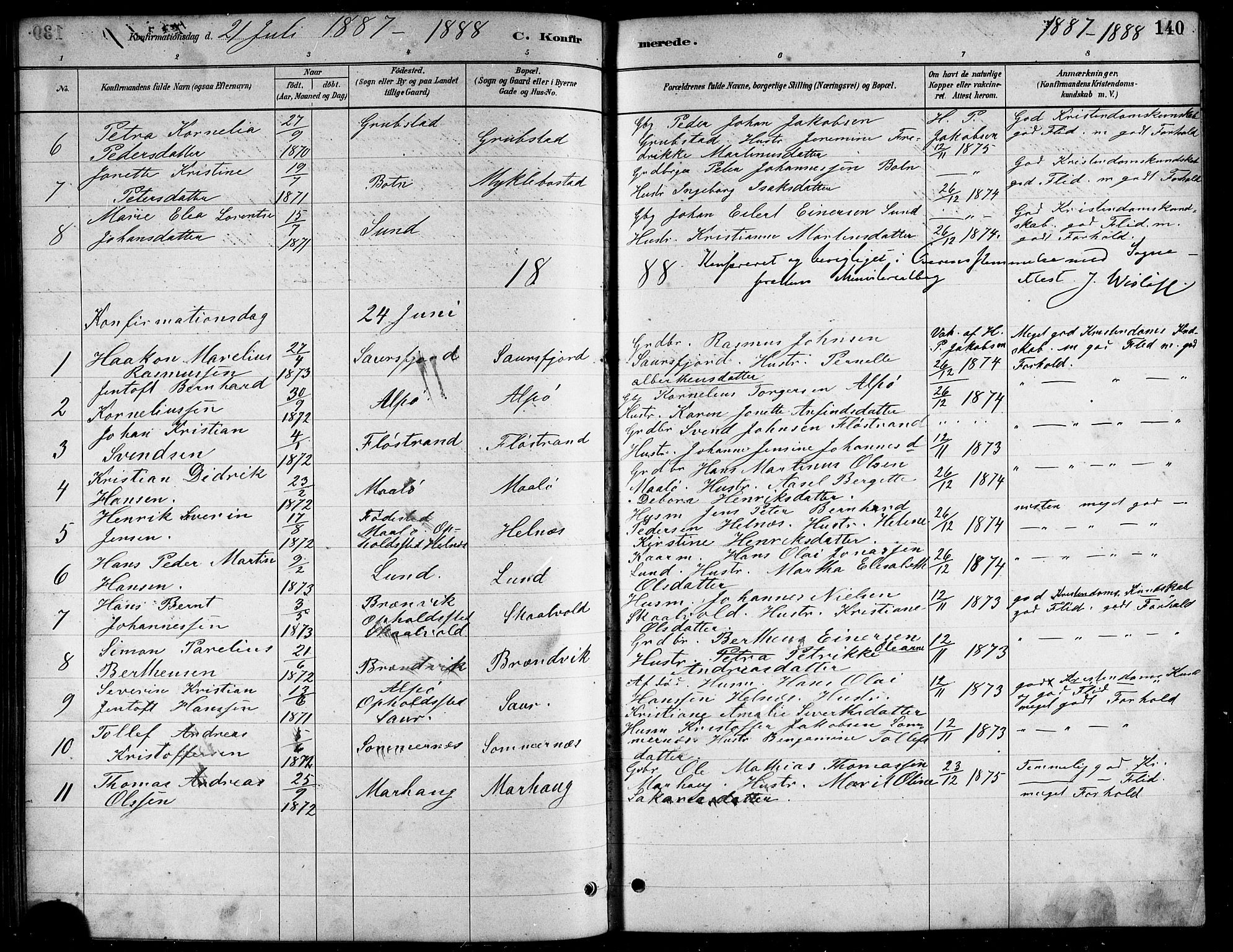 Ministerialprotokoller, klokkerbøker og fødselsregistre - Nordland, AV/SAT-A-1459/857/L0828: Parish register (copy) no. 857C03, 1879-1908, p. 140