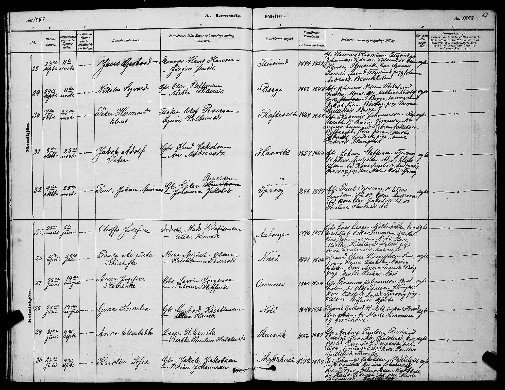 Ministerialprotokoller, klokkerbøker og fødselsregistre - Møre og Romsdal, AV/SAT-A-1454/507/L0081: Parish register (copy) no. 507C04, 1878-1898, p. 62