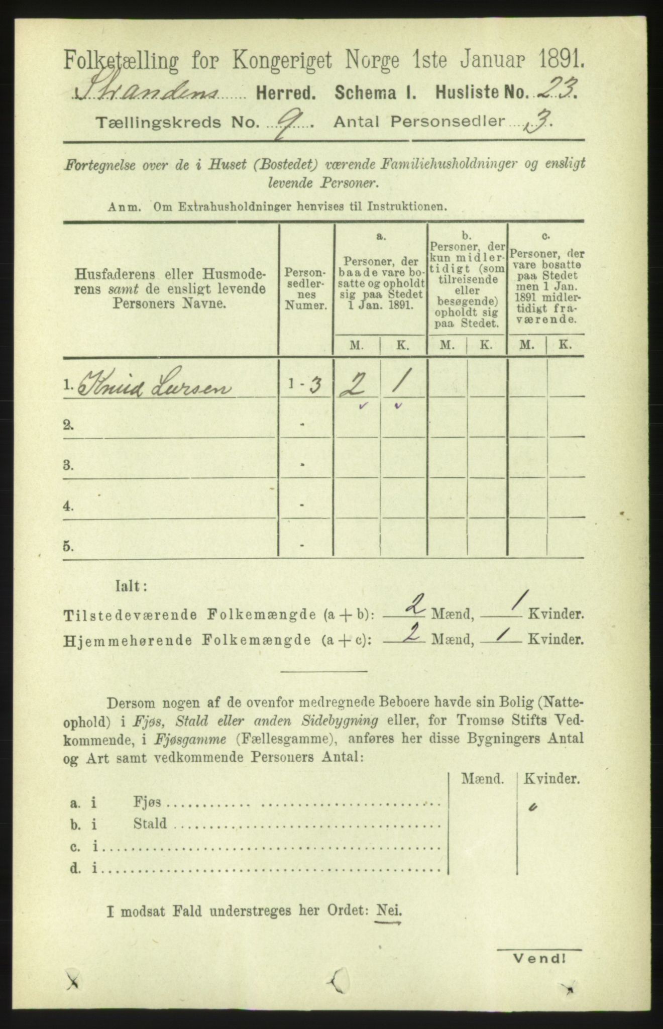 RA, 1891 census for 1525 Stranda, 1891, p. 2190