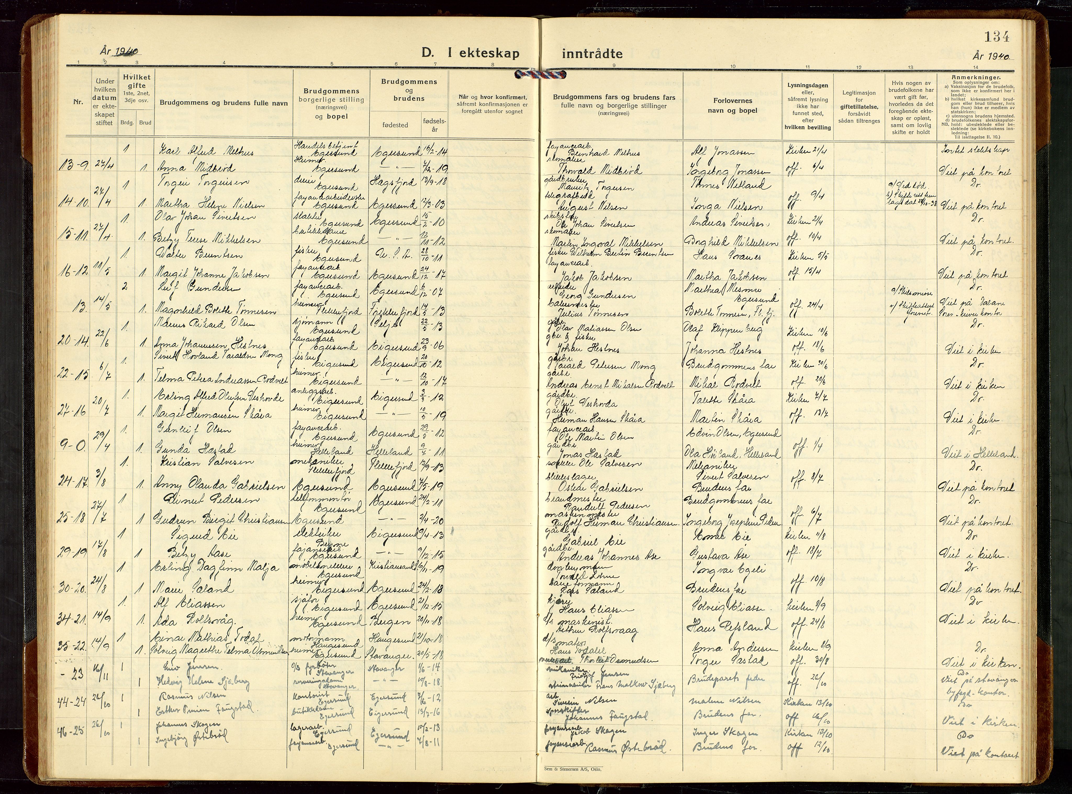 Eigersund sokneprestkontor, AV/SAST-A-101807/S09/L0014: Parish register (copy) no. B 14, 1931-1949, p. 134