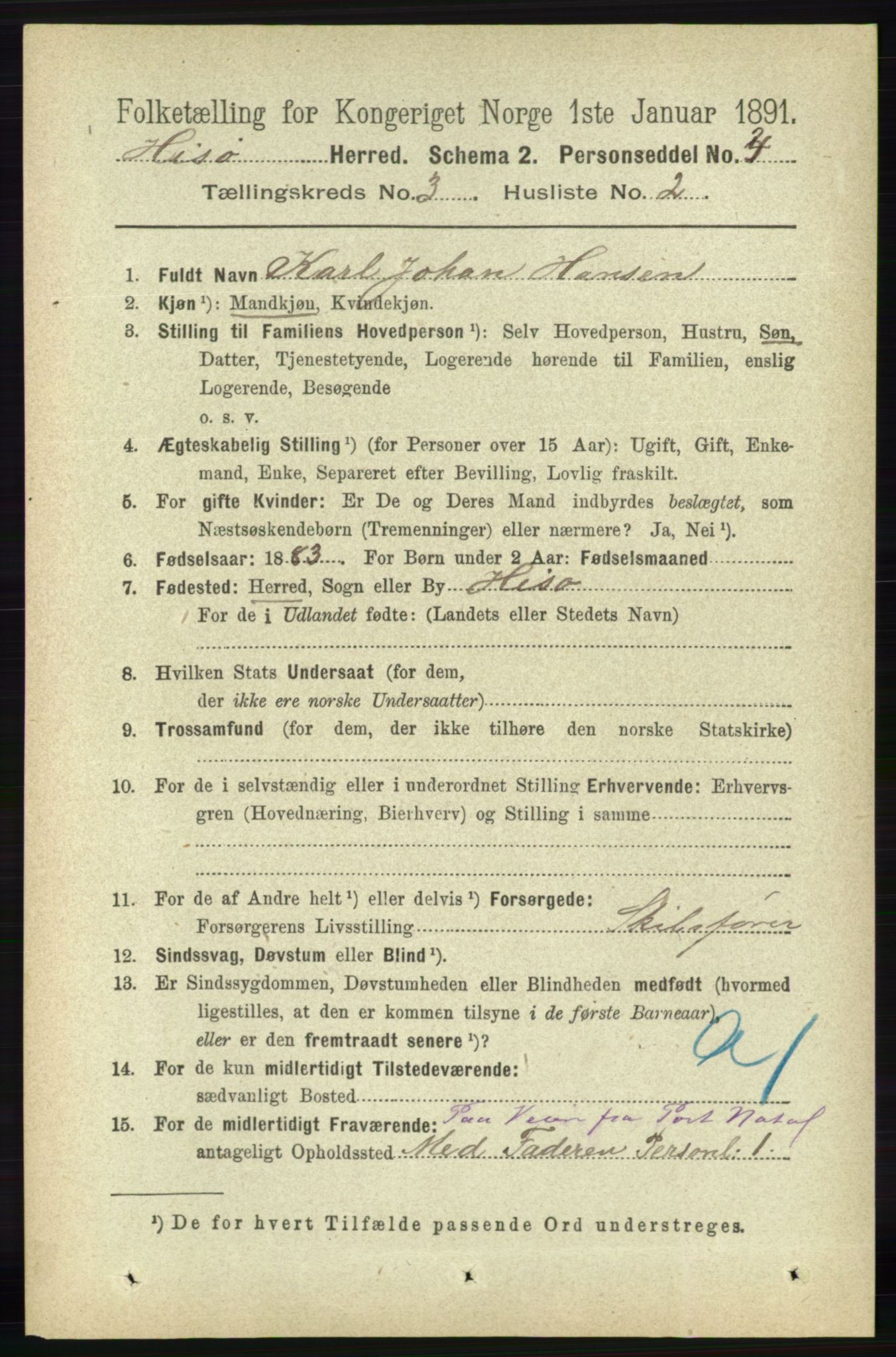 RA, 1891 census for 0922 Hisøy, 1891, p. 2256