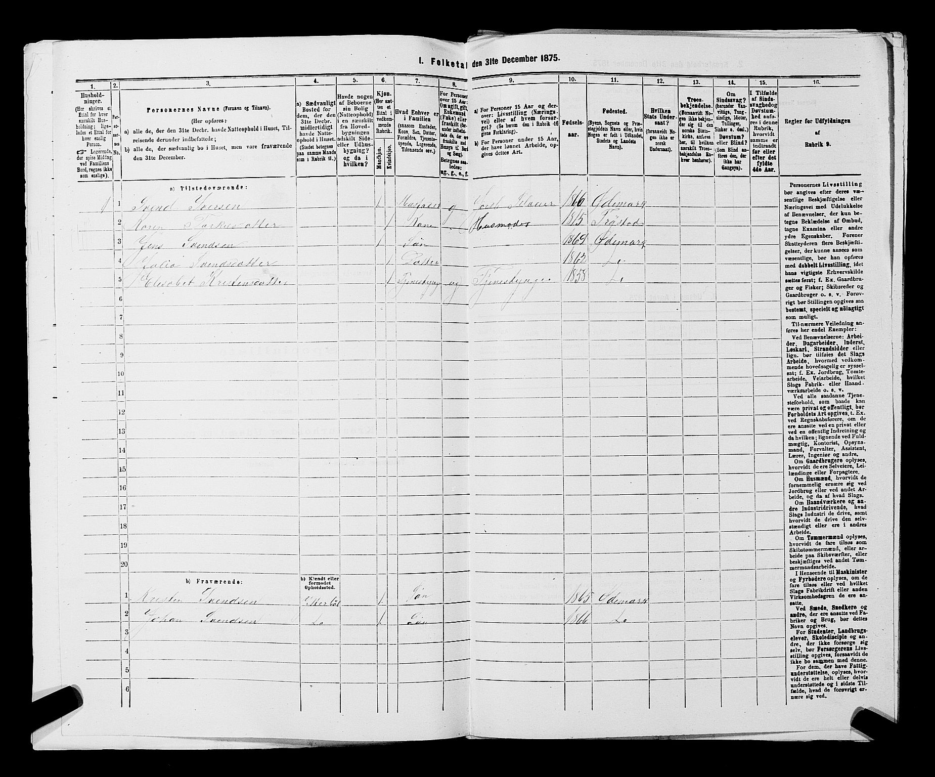 RA, 1875 census for 0118P Aremark, 1875, p. 1136
