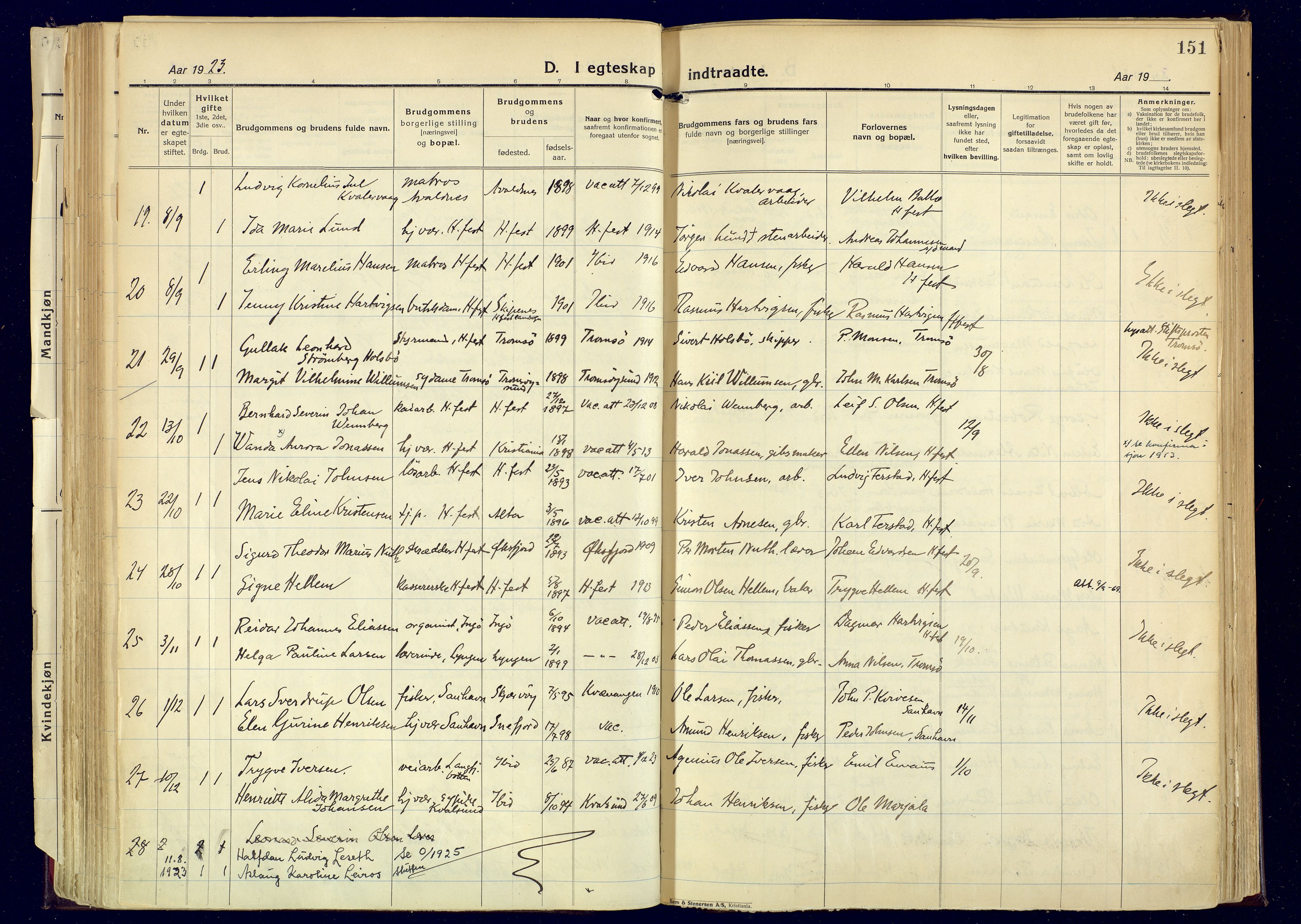 Hammerfest sokneprestkontor, AV/SATØ-S-1347/H/Ha/L0017.kirke: Parish register (official) no. 17, 1923-1933, p. 151