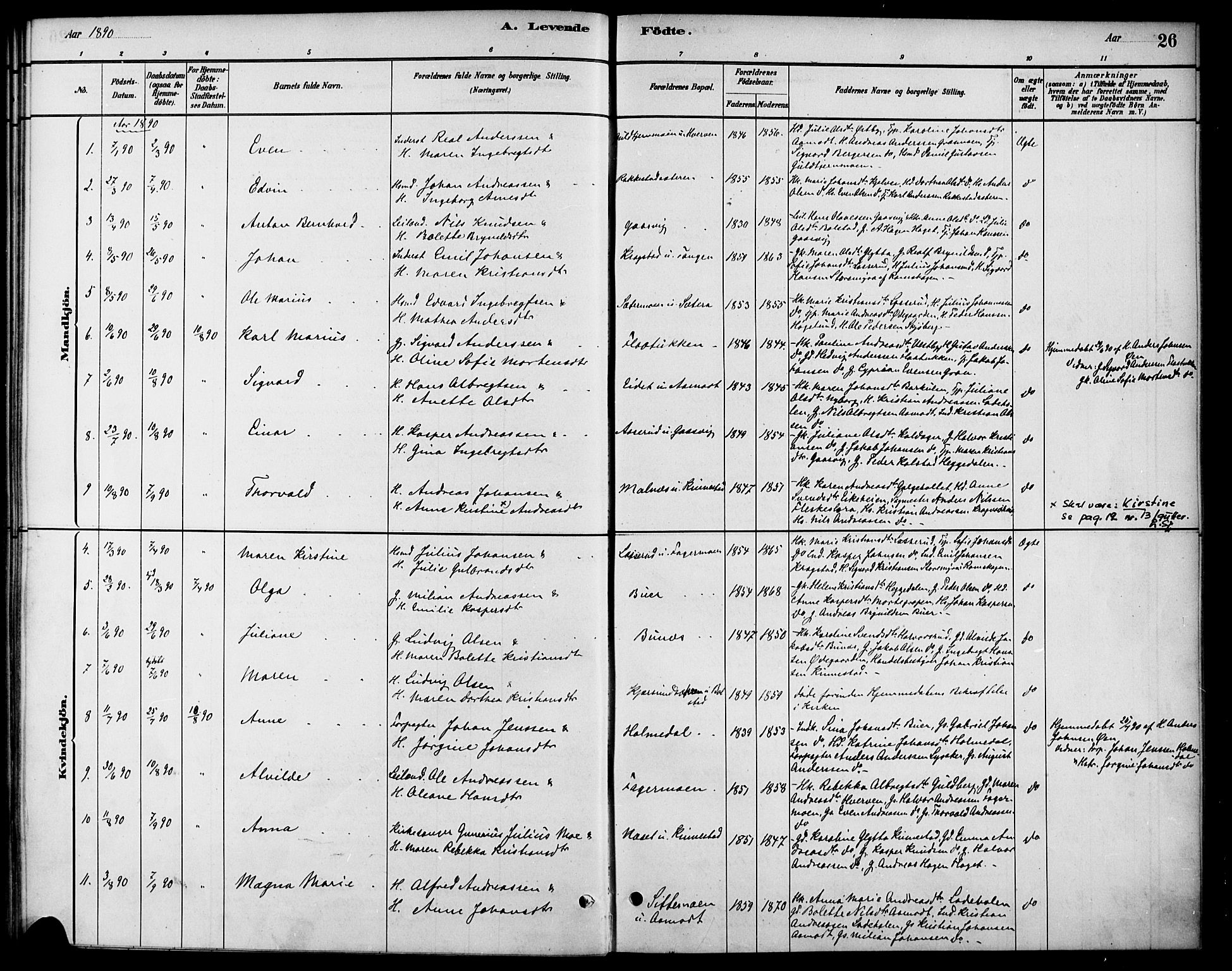 Høland prestekontor Kirkebøker, AV/SAO-A-10346a/F/Fc/L0001: Parish register (official) no. III 1, 1880-1897, p. 26