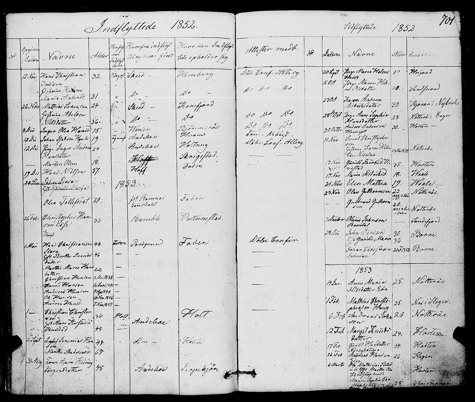 Ramnes kirkebøker, AV/SAKO-A-314/F/Fa/L0005: Parish register (official) no. I 5, 1841-1861, p. 700-701