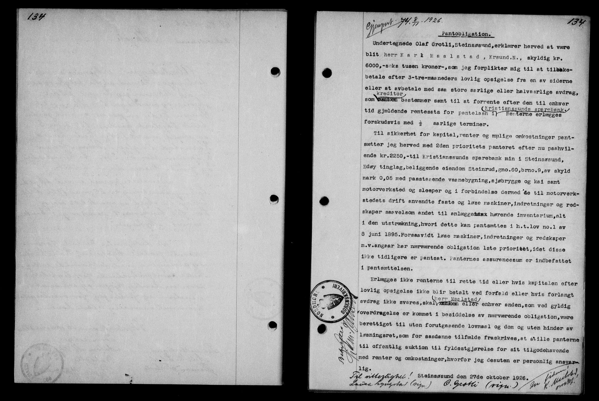 Nordmøre sorenskriveri, AV/SAT-A-4132/1/2/2Ca/L0061: Mortgage book no. 51, 1926-1927, Deed date: 08.11.1926