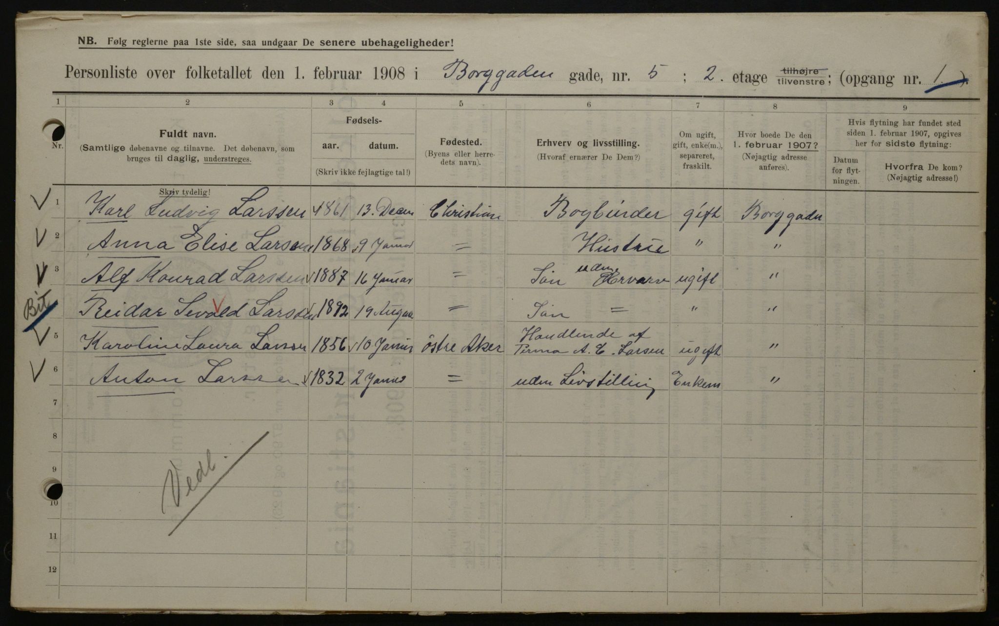 OBA, Municipal Census 1908 for Kristiania, 1908, p. 7521