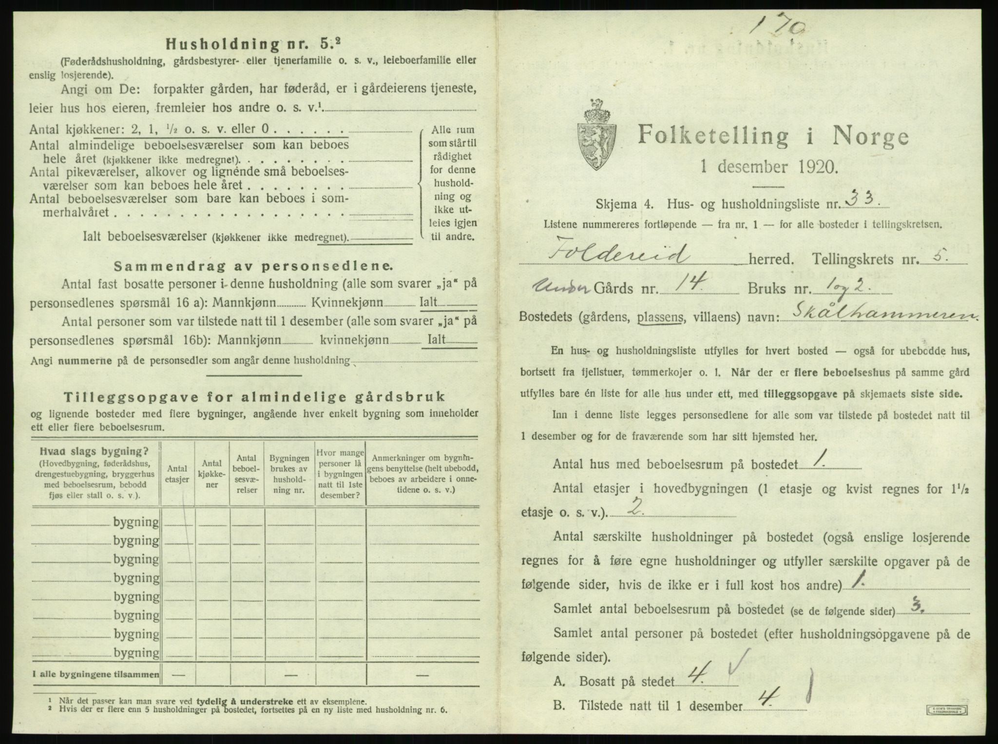 SAT, 1920 census for Foldereid, 1920, p. 372