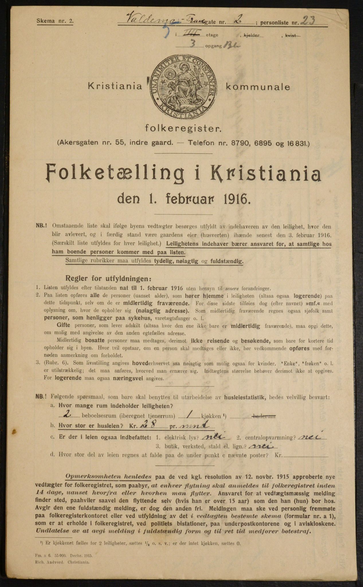 OBA, Municipal Census 1916 for Kristiania, 1916, p. 129886