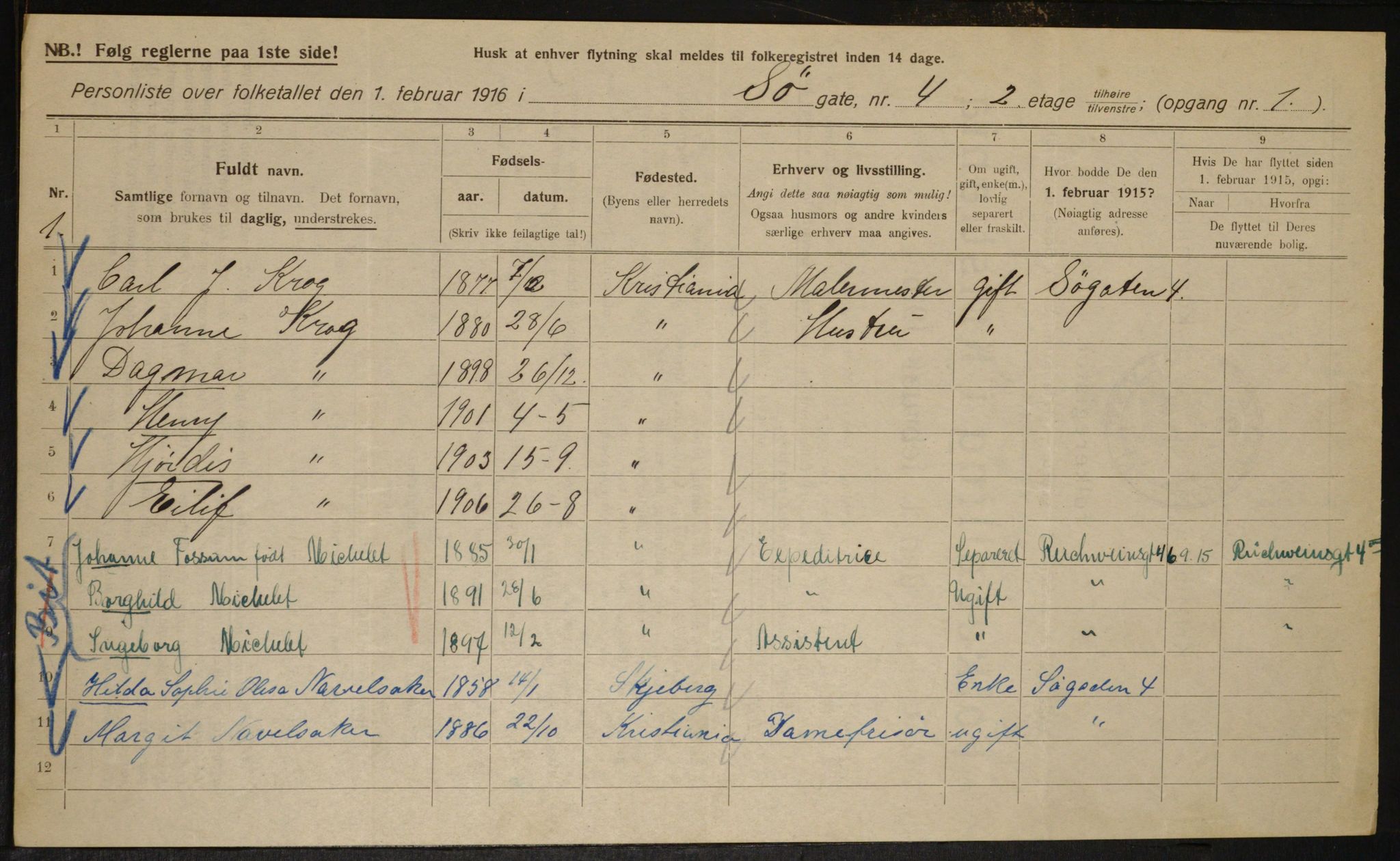 OBA, Municipal Census 1916 for Kristiania, 1916, p. 97560