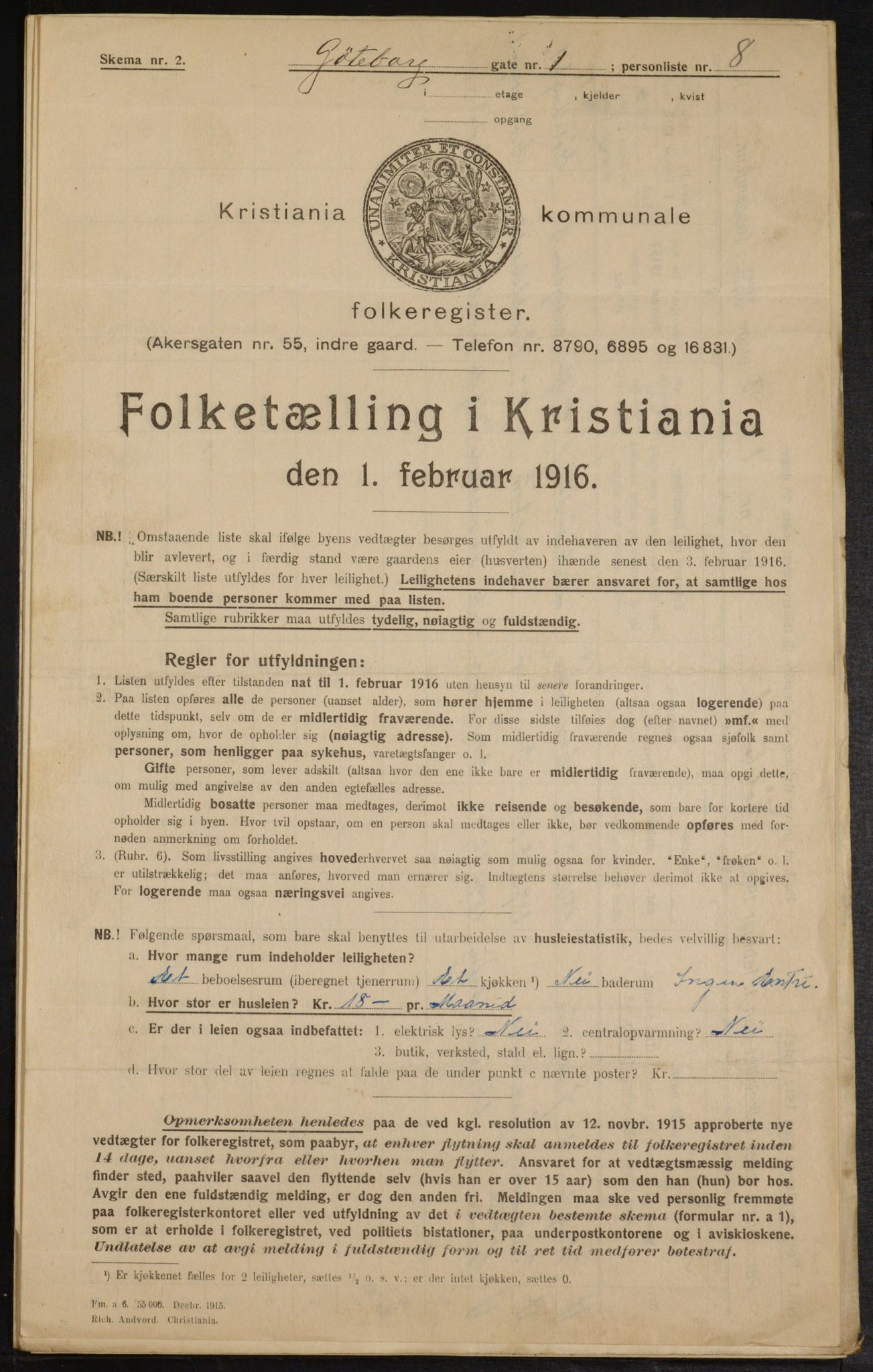 OBA, Municipal Census 1916 for Kristiania, 1916, p. 33254