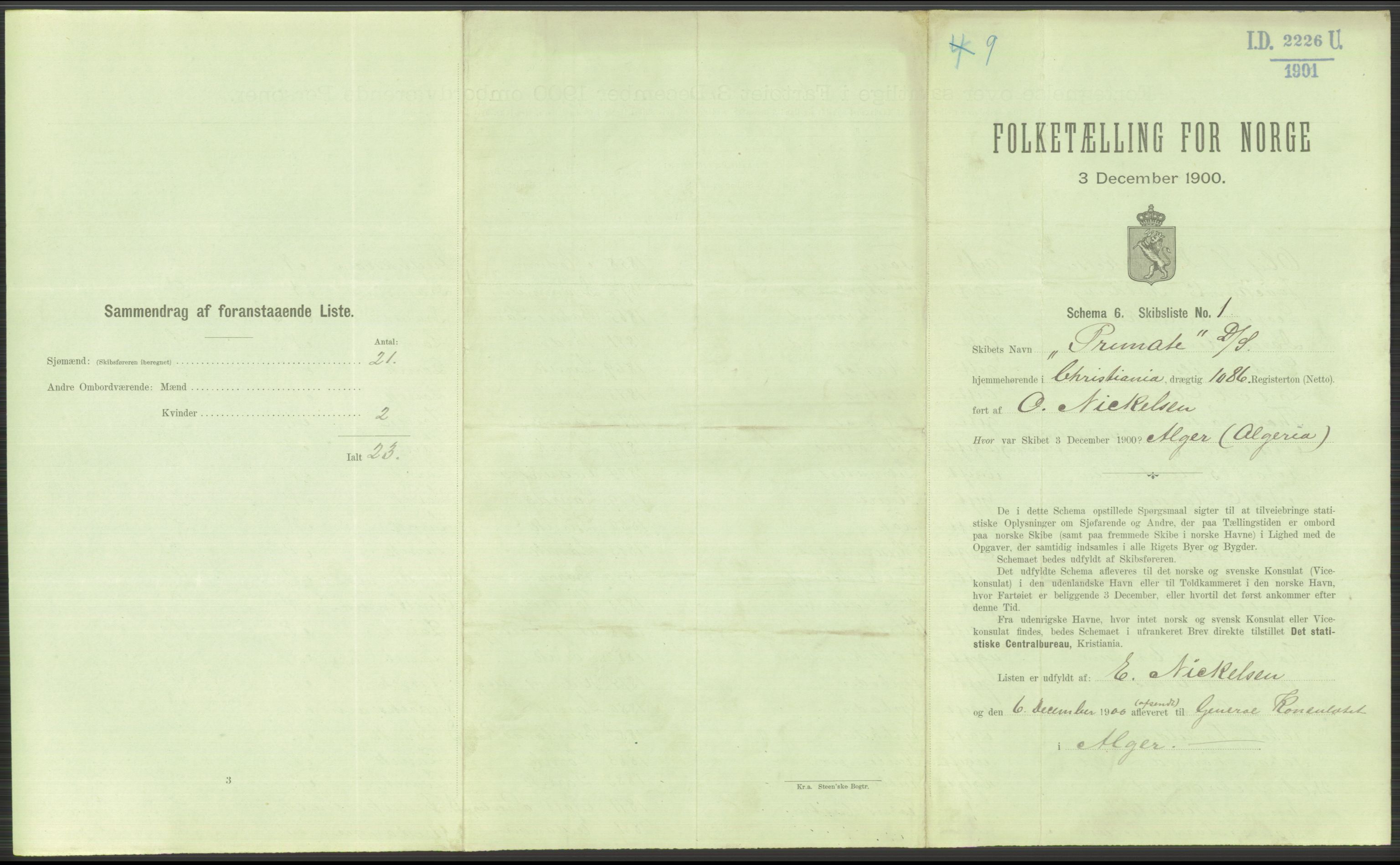 RA, 1900 Census - ship lists from ships in Norwegian harbours, harbours abroad and at sea, 1900, p. 4743