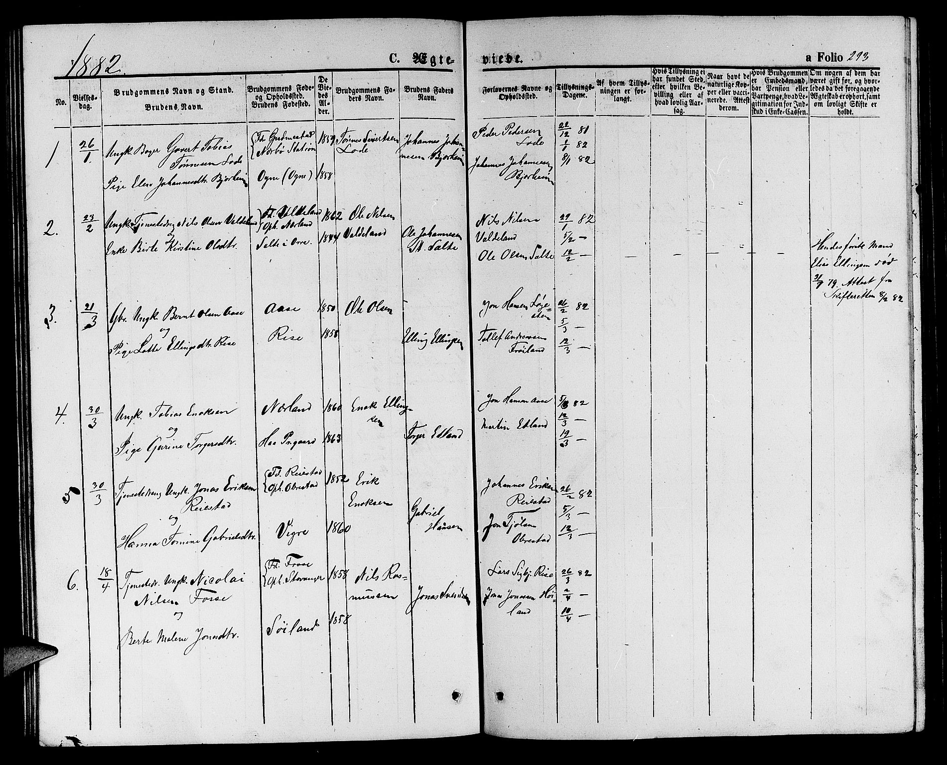 Hå sokneprestkontor, SAST/A-101801/001/30BB/L0001: Parish register (copy) no. B 1, 1854-1883, p. 293
