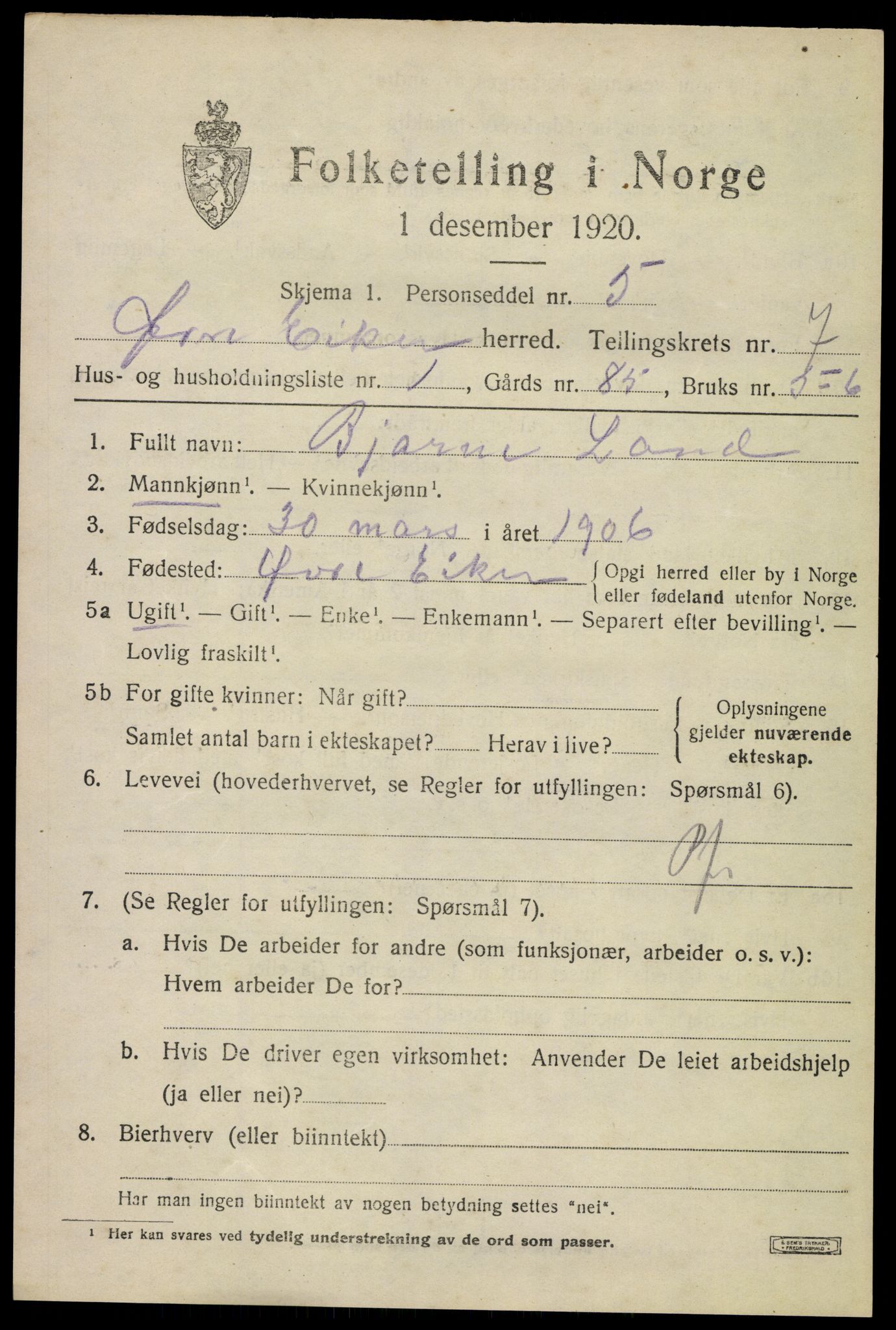 SAKO, 1920 census for Øvre Eiker, 1920, p. 13272