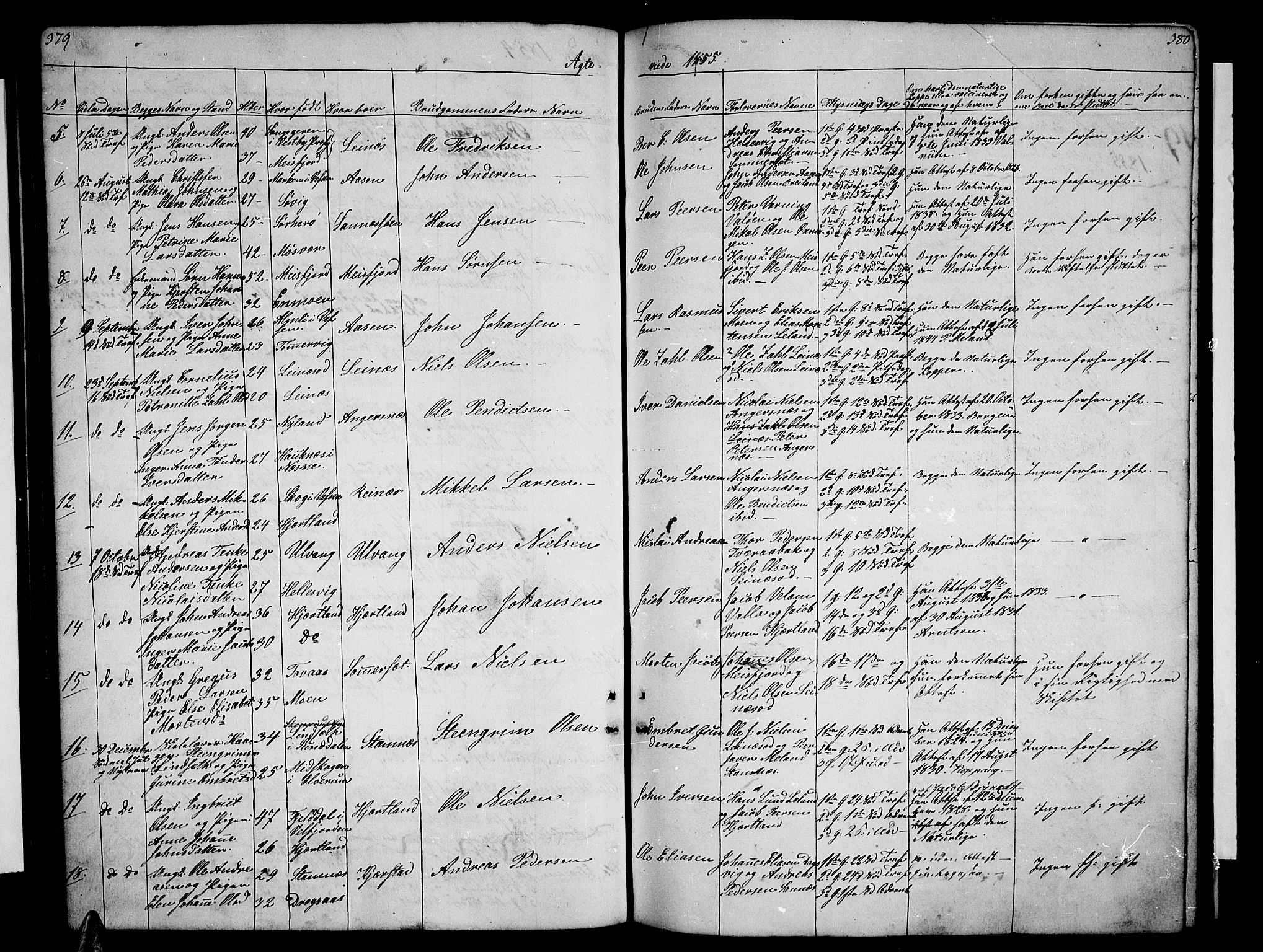 Ministerialprotokoller, klokkerbøker og fødselsregistre - Nordland, AV/SAT-A-1459/831/L0475: Parish register (copy) no. 831C02, 1851-1865, p. 379-380