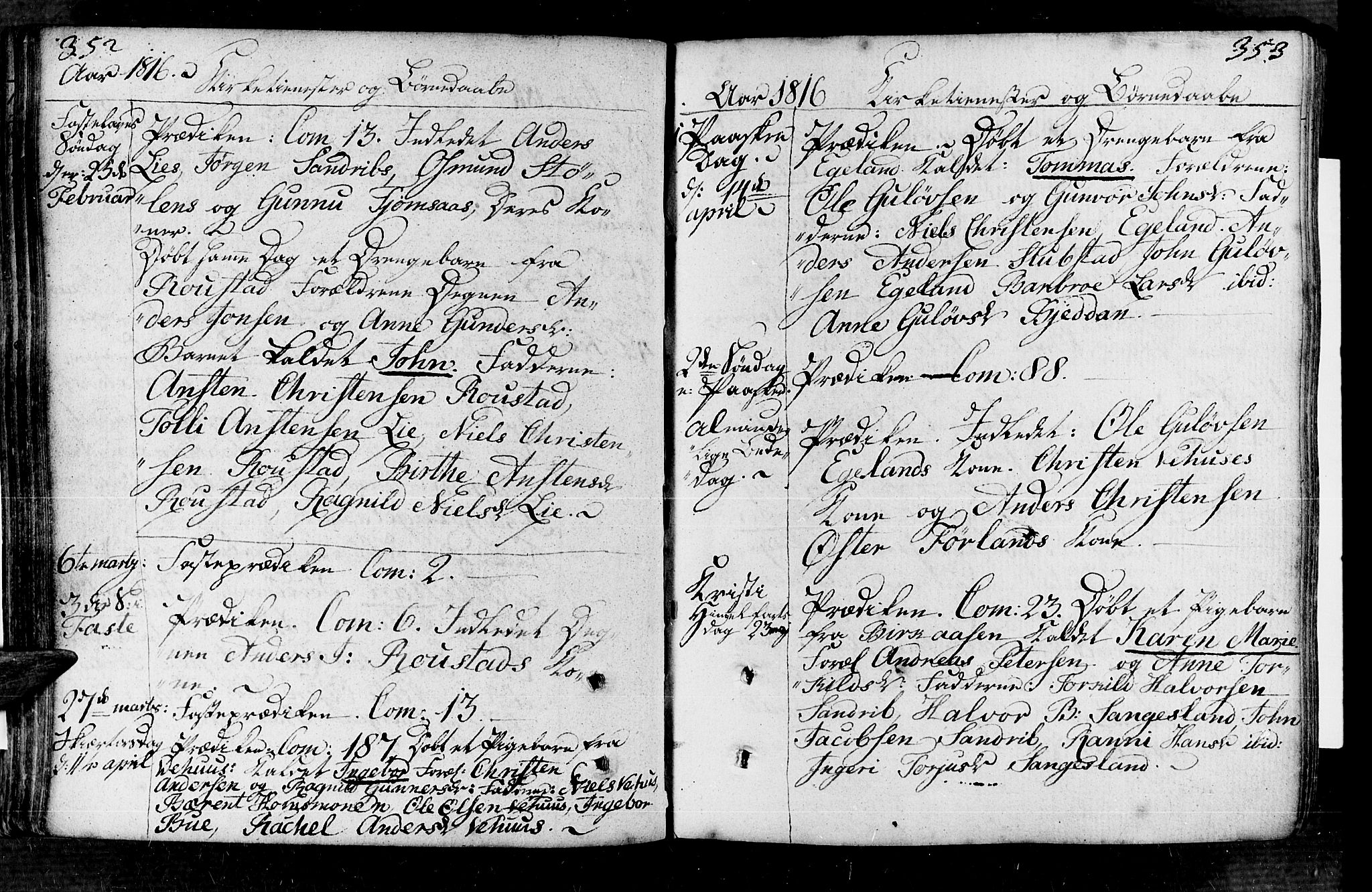 Vennesla sokneprestkontor, AV/SAK-1111-0045/Fa/Fac/L0002: Parish register (official) no. A 2, 1785-1834, p. 352-353