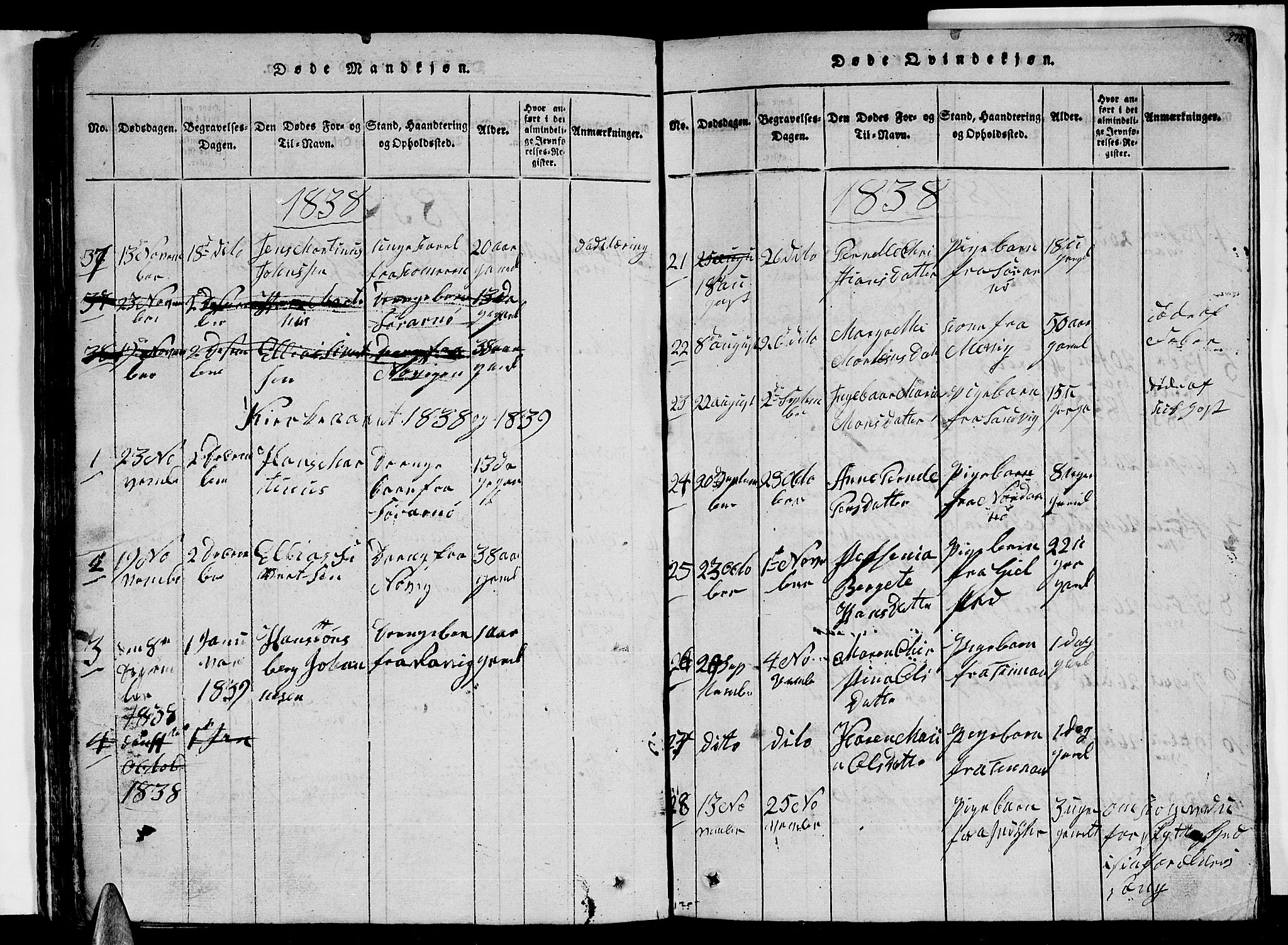 Ministerialprotokoller, klokkerbøker og fødselsregistre - Nordland, AV/SAT-A-1459/805/L0105: Parish register (copy) no. 805C01, 1820-1839, p. 277-278