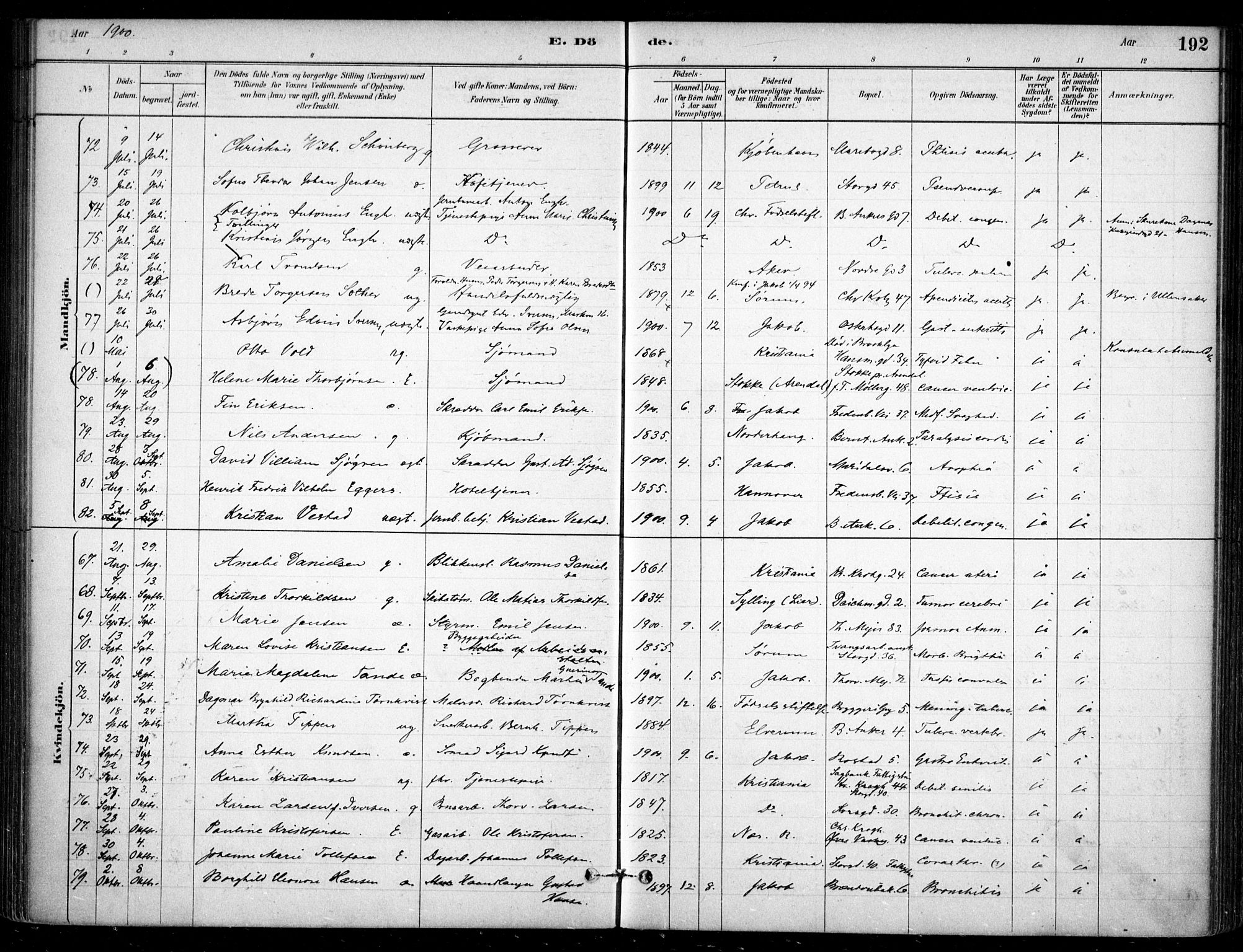 Jakob prestekontor Kirkebøker, SAO/A-10850/F/Fa/L0007: Parish register (official) no. 7, 1880-1905, p. 192