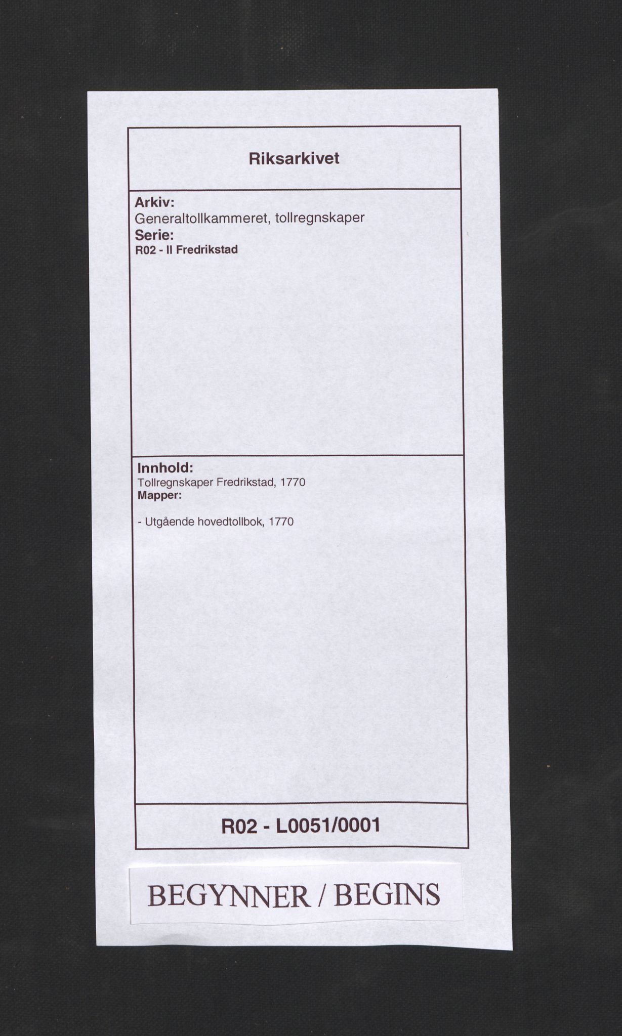 Generaltollkammeret, tollregnskaper, AV/RA-EA-5490/R02/L0051/0001: Tollregnskaper Fredrikstad / Utgående hovedtollbok, 1770