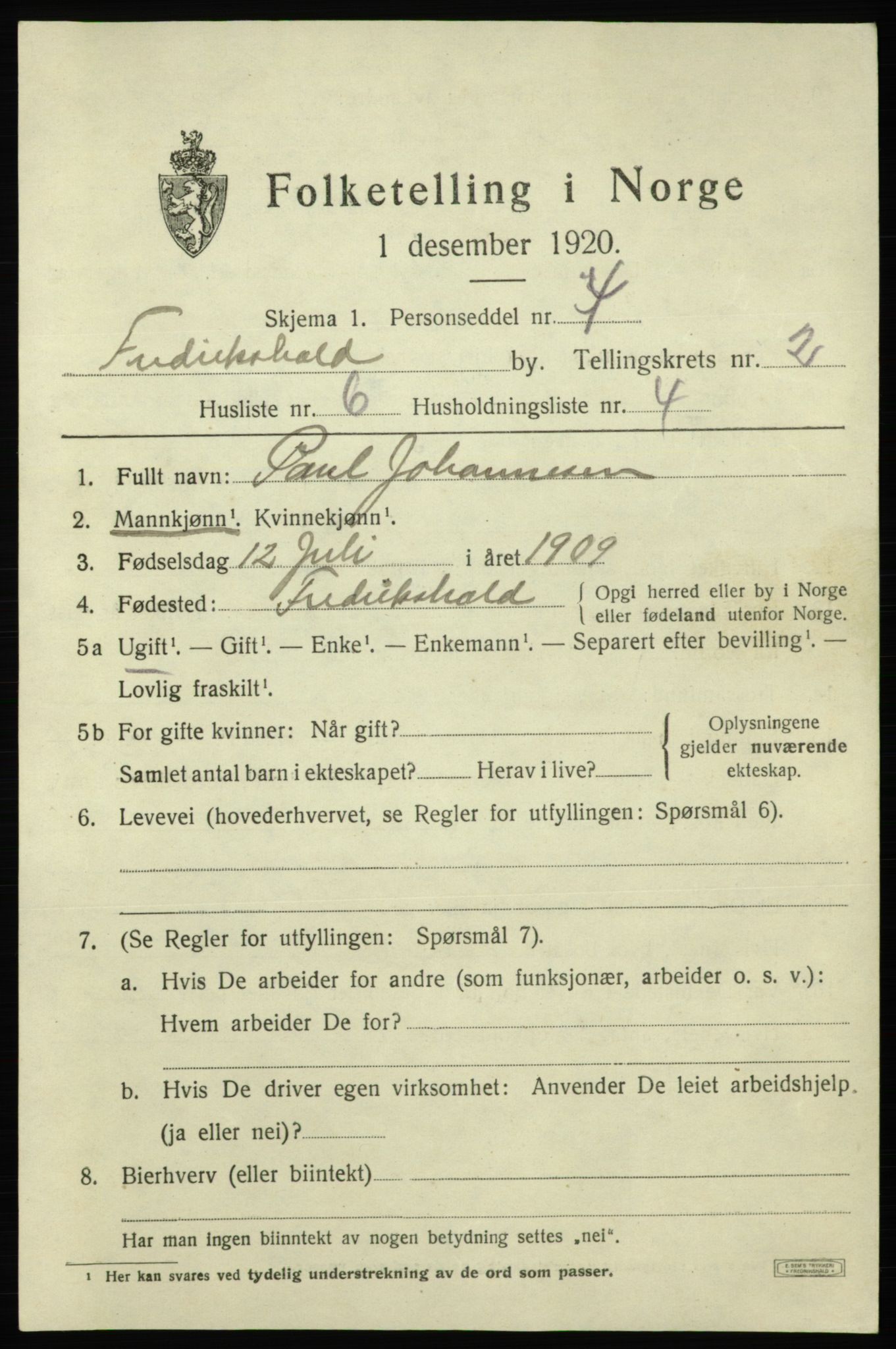 SAO, 1920 census for Fredrikshald, 1920, p. 9362