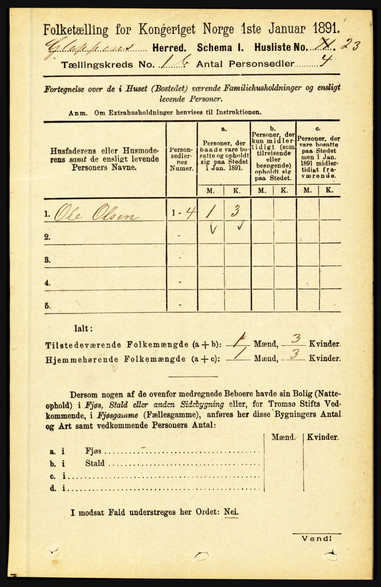 RA, 1891 census for 1445 Gloppen, 1891, p. 396