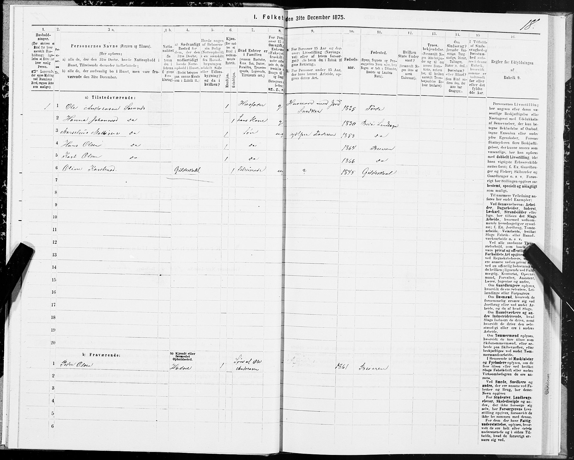 SAT, 1875 census for 1839P Beiarn, 1875, p. 1018