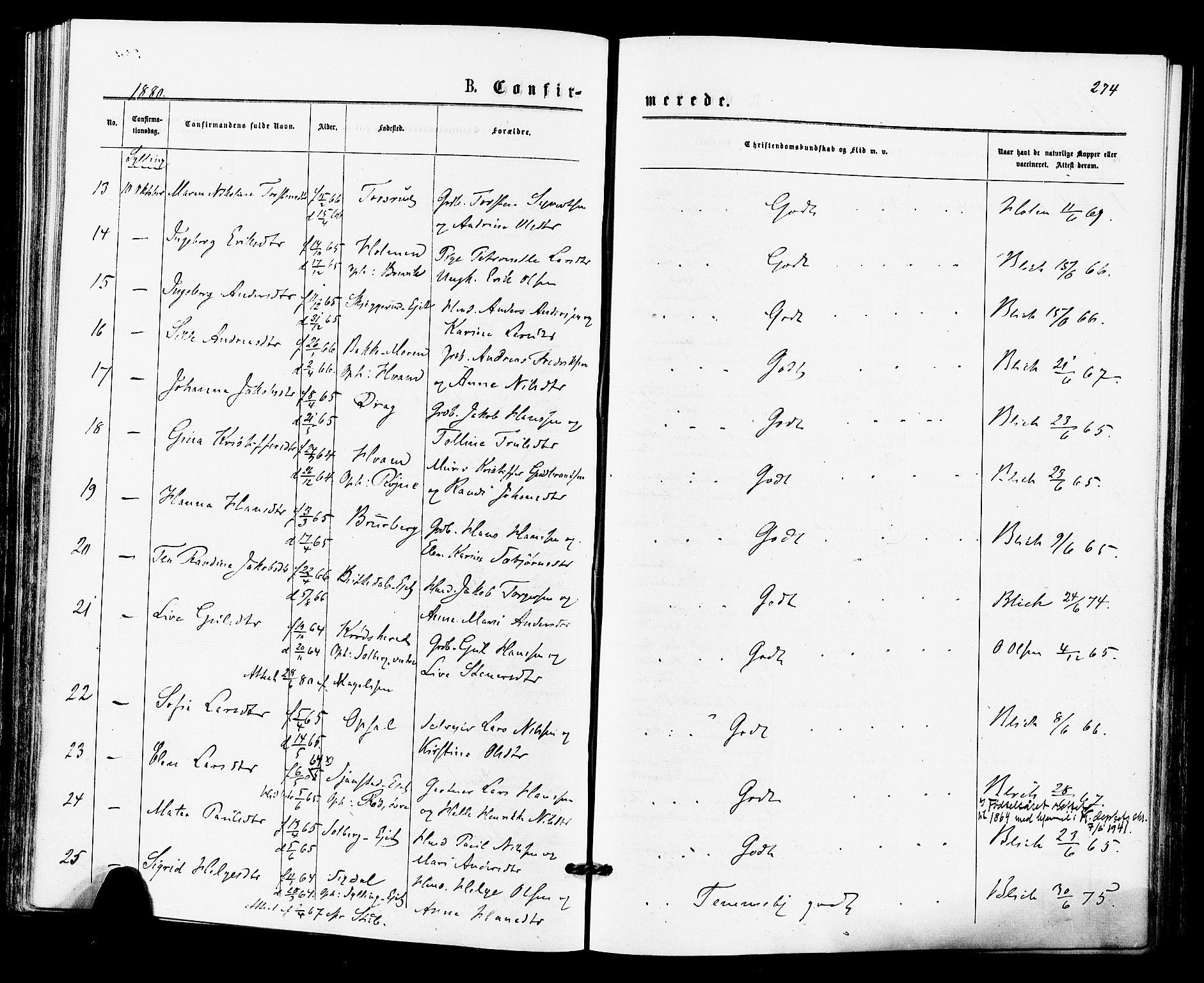 Lier kirkebøker, AV/SAKO-A-230/F/Fa/L0014: Parish register (official) no. I 14, 1875-1882, p. 274