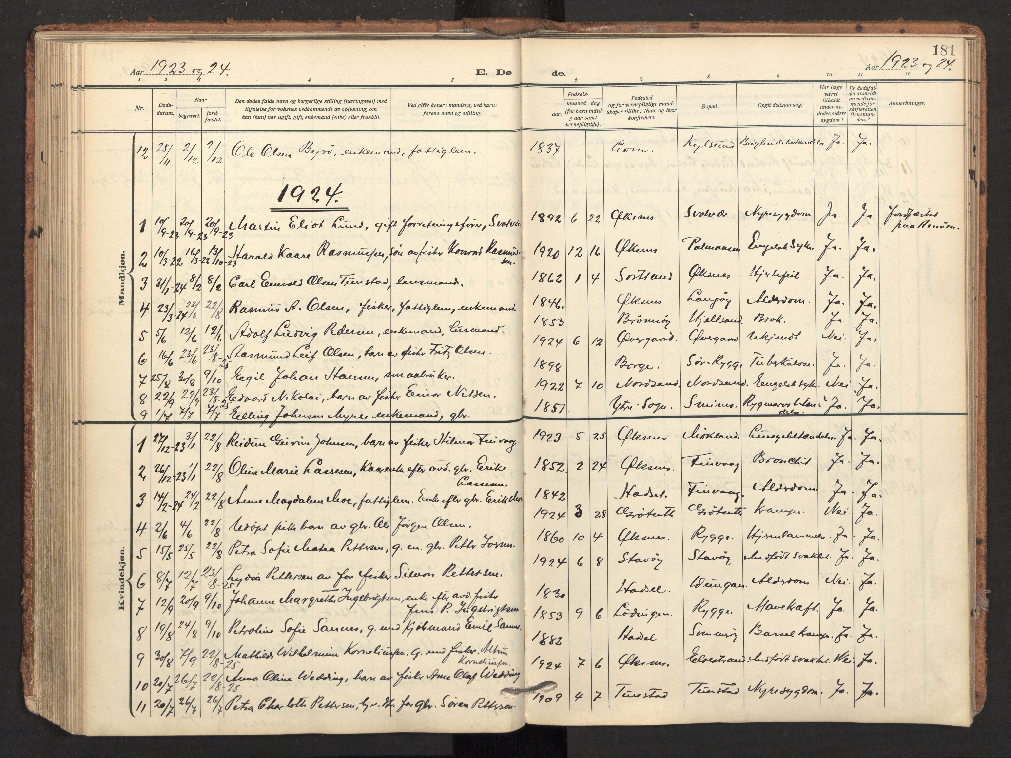 Ministerialprotokoller, klokkerbøker og fødselsregistre - Nordland, SAT/A-1459/893/L1343: Parish register (official) no. 893A15, 1914-1928, p. 181