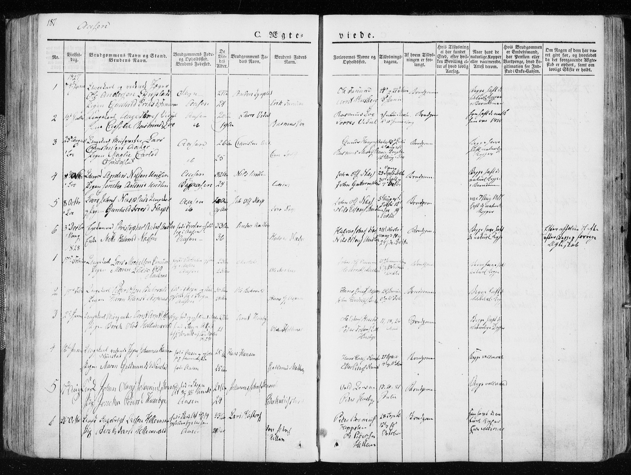 Ministerialprotokoller, klokkerbøker og fødselsregistre - Nord-Trøndelag, SAT/A-1458/713/L0114: Parish register (official) no. 713A05, 1827-1839, p. 187