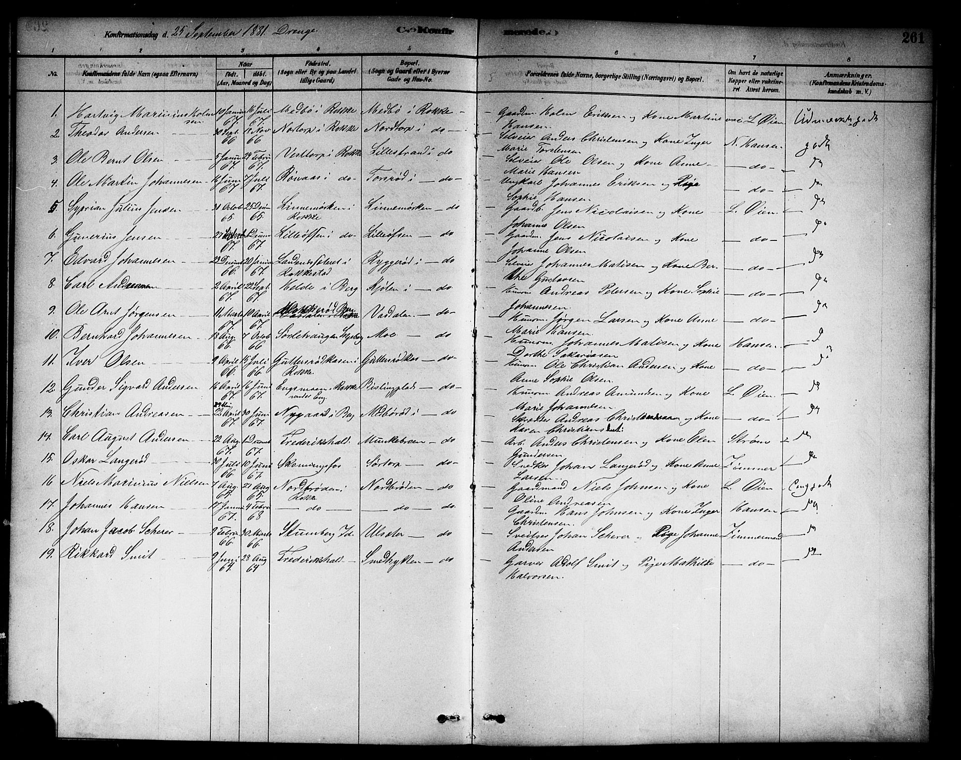 Berg prestekontor Kirkebøker, SAO/A-10902/F/Fc/L0001: Parish register (official) no. III 1, 1878-1887, p. 261