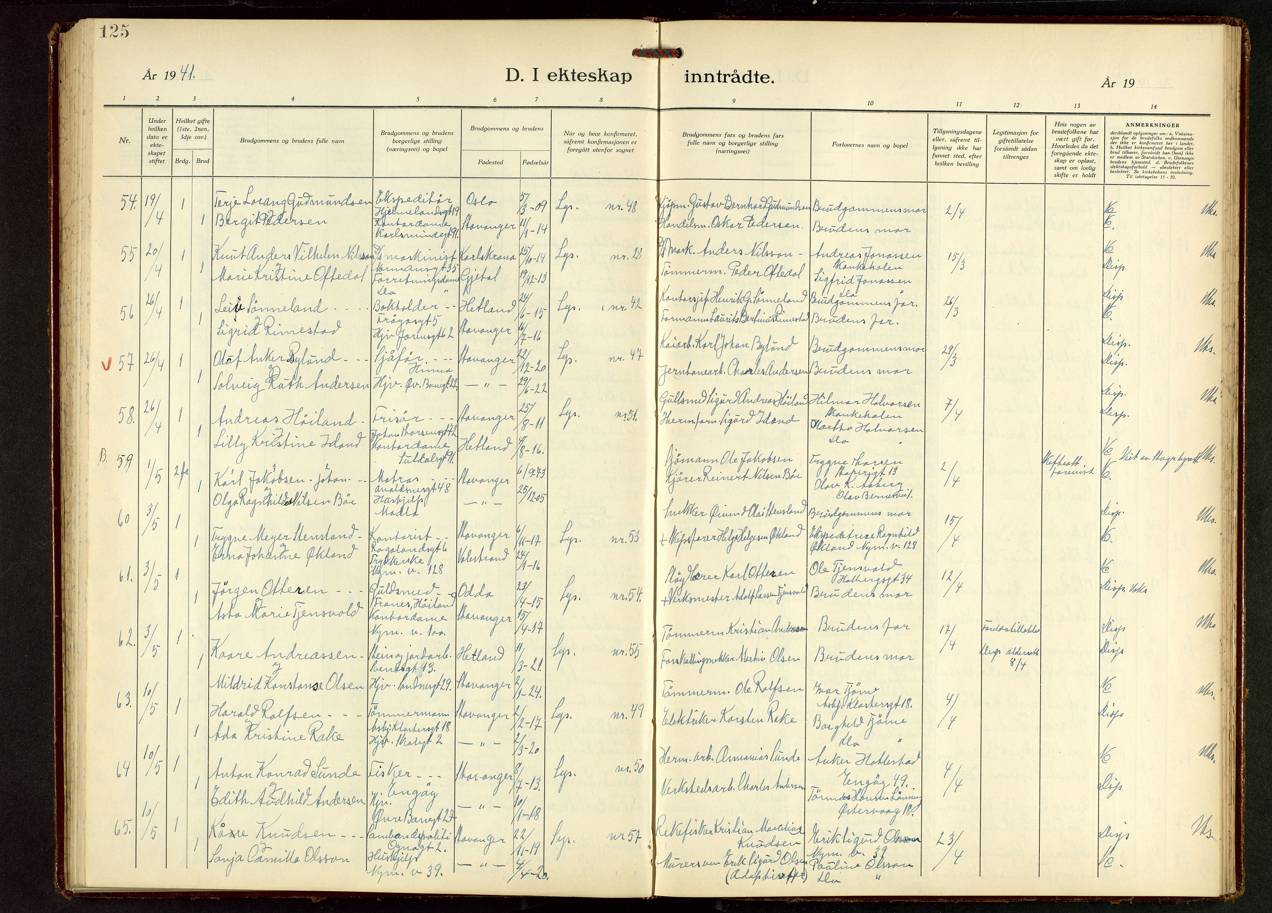 St. Johannes sokneprestkontor, SAST/A-101814/001/30/30BB/L0010: Parish register (copy) no. B 10, 1933-1946, p. 125