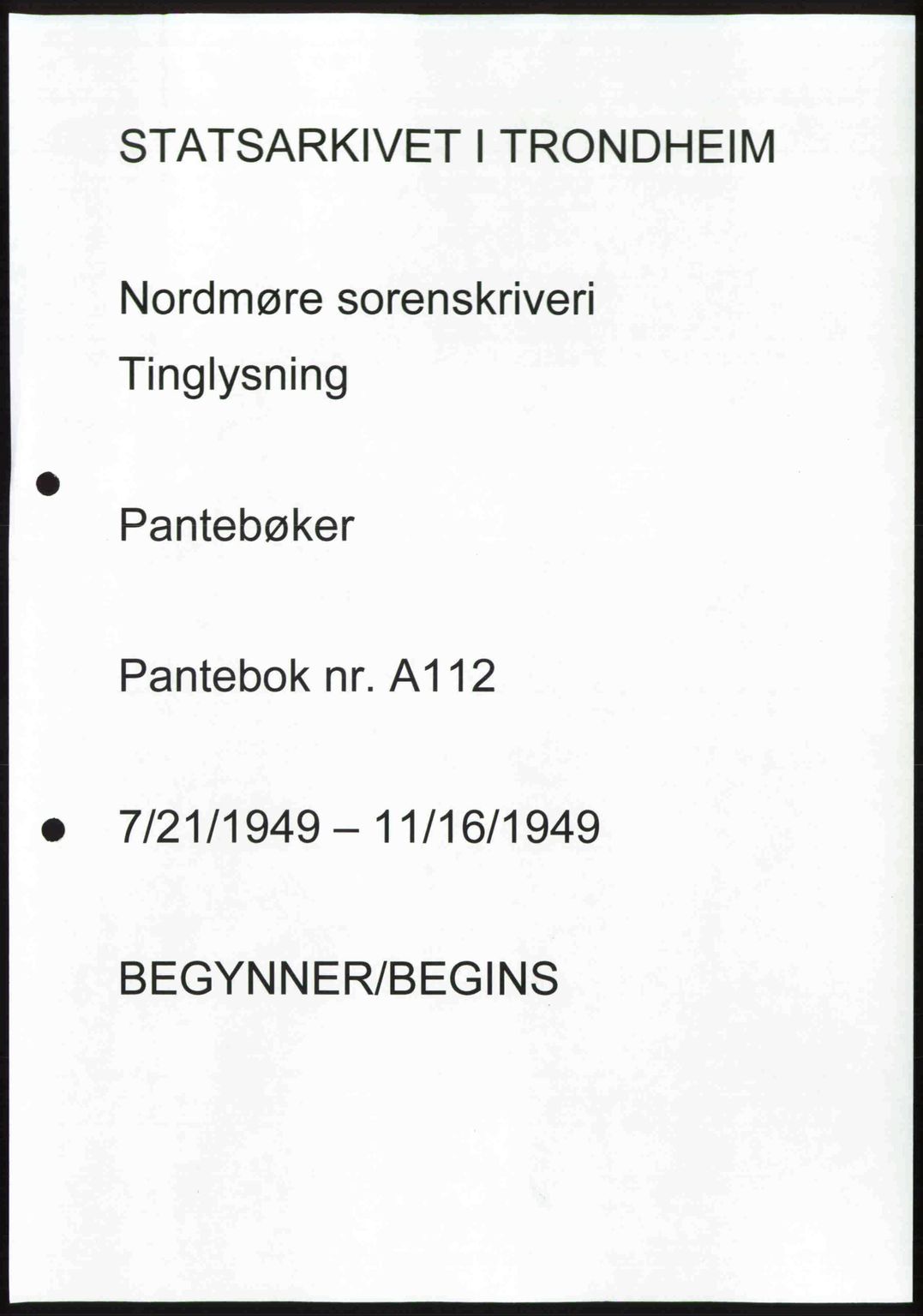 Nordmøre sorenskriveri, AV/SAT-A-4132/1/2/2Ca: Mortgage book no. A112, 1949-1949