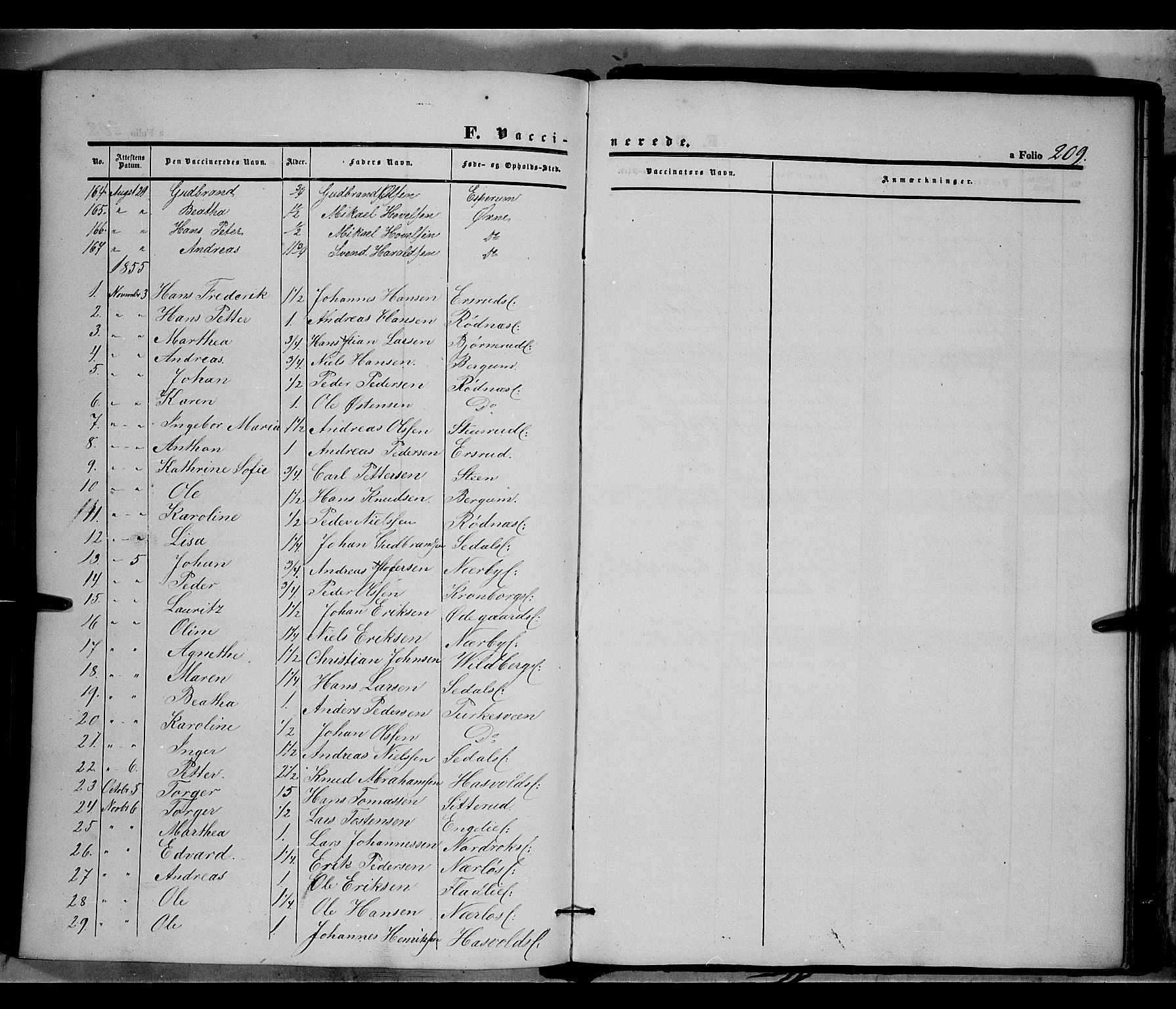 Land prestekontor, SAH/PREST-120/H/Ha/Haa/L0009: Parish register (official) no. 9, 1847-1859, p. 209