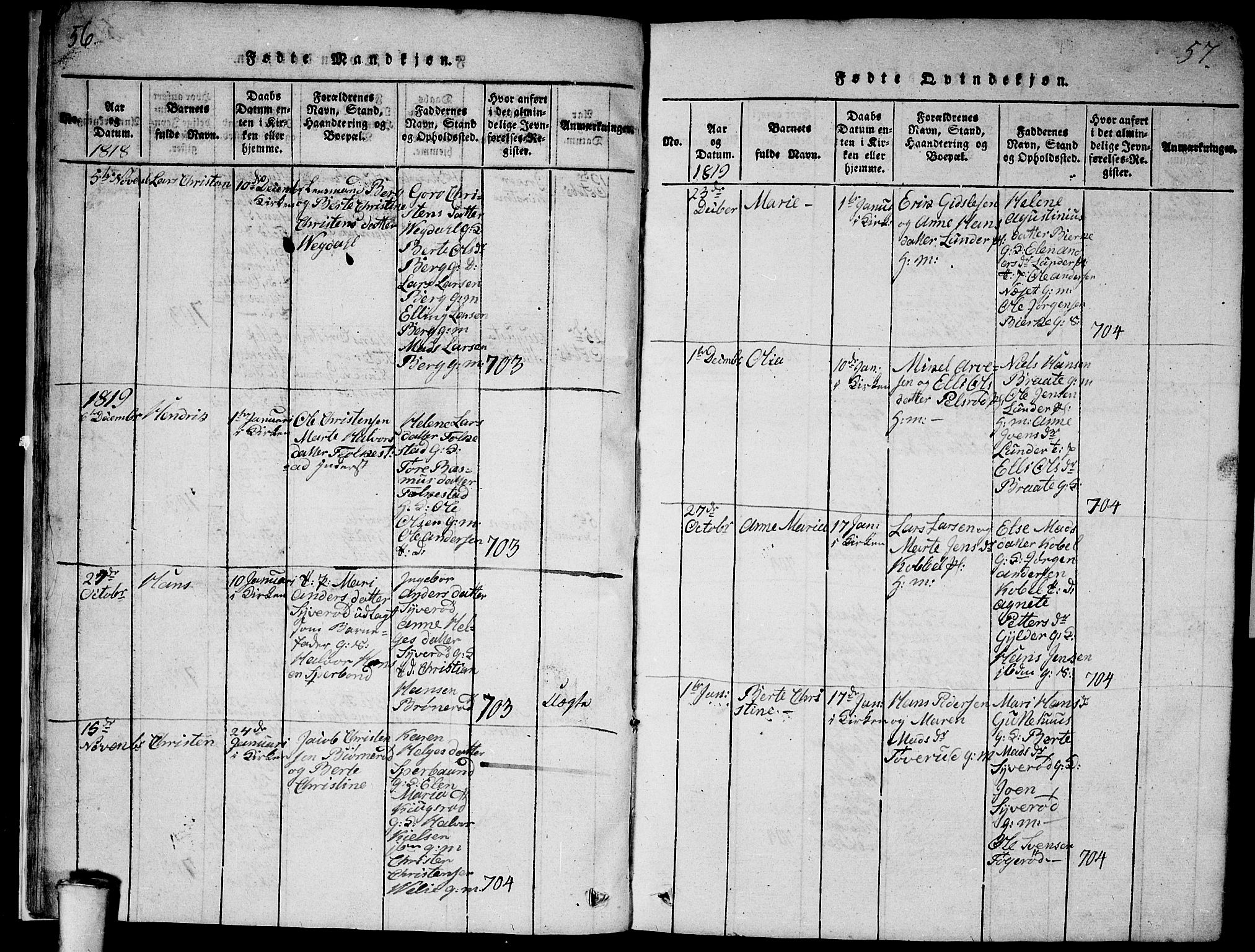 Våler prestekontor Kirkebøker, SAO/A-11083/G/Ga/L0001: Parish register (copy) no. I 1, 1815-1839, p. 56-57
