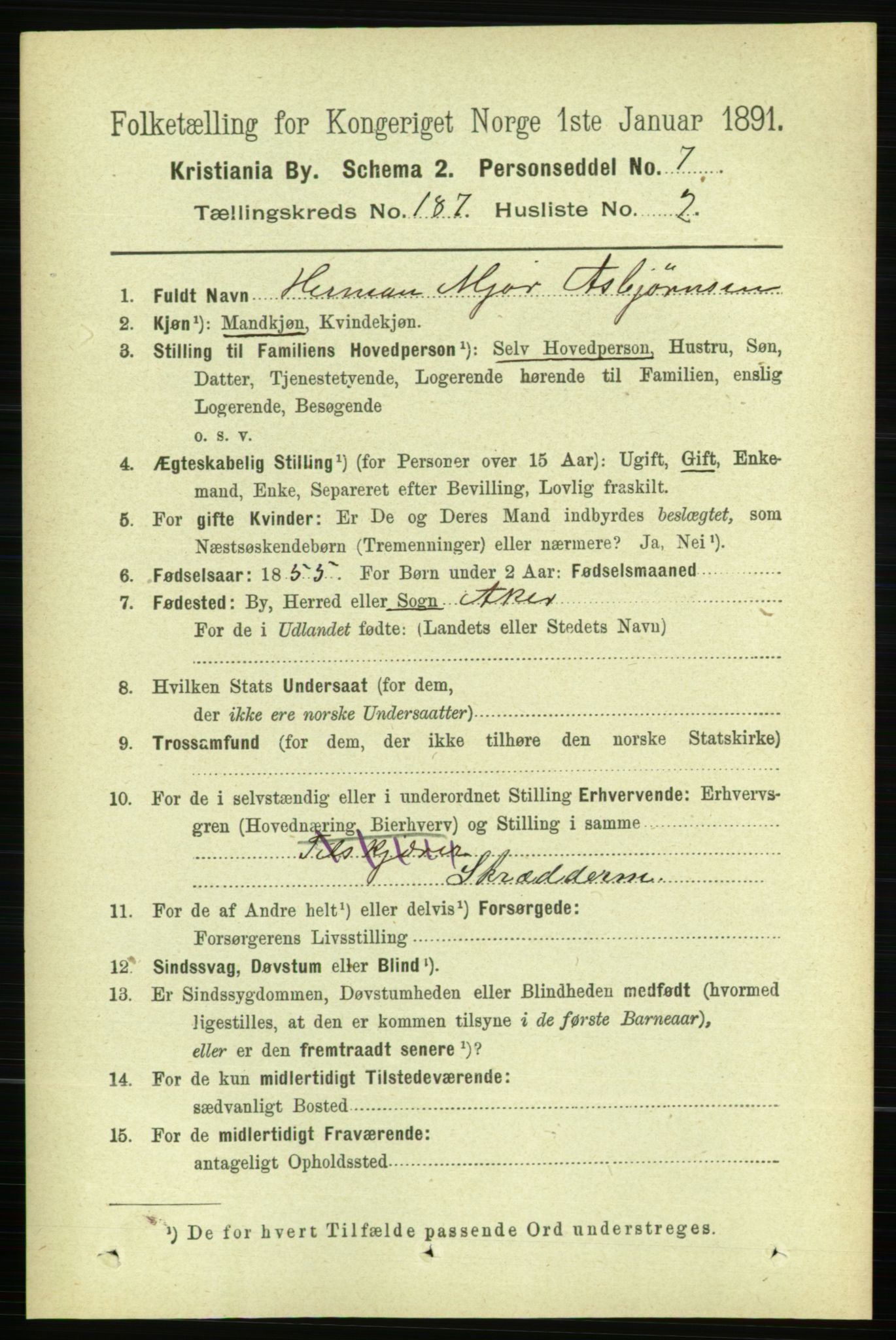 RA, 1891 census for 0301 Kristiania, 1891, p. 111993