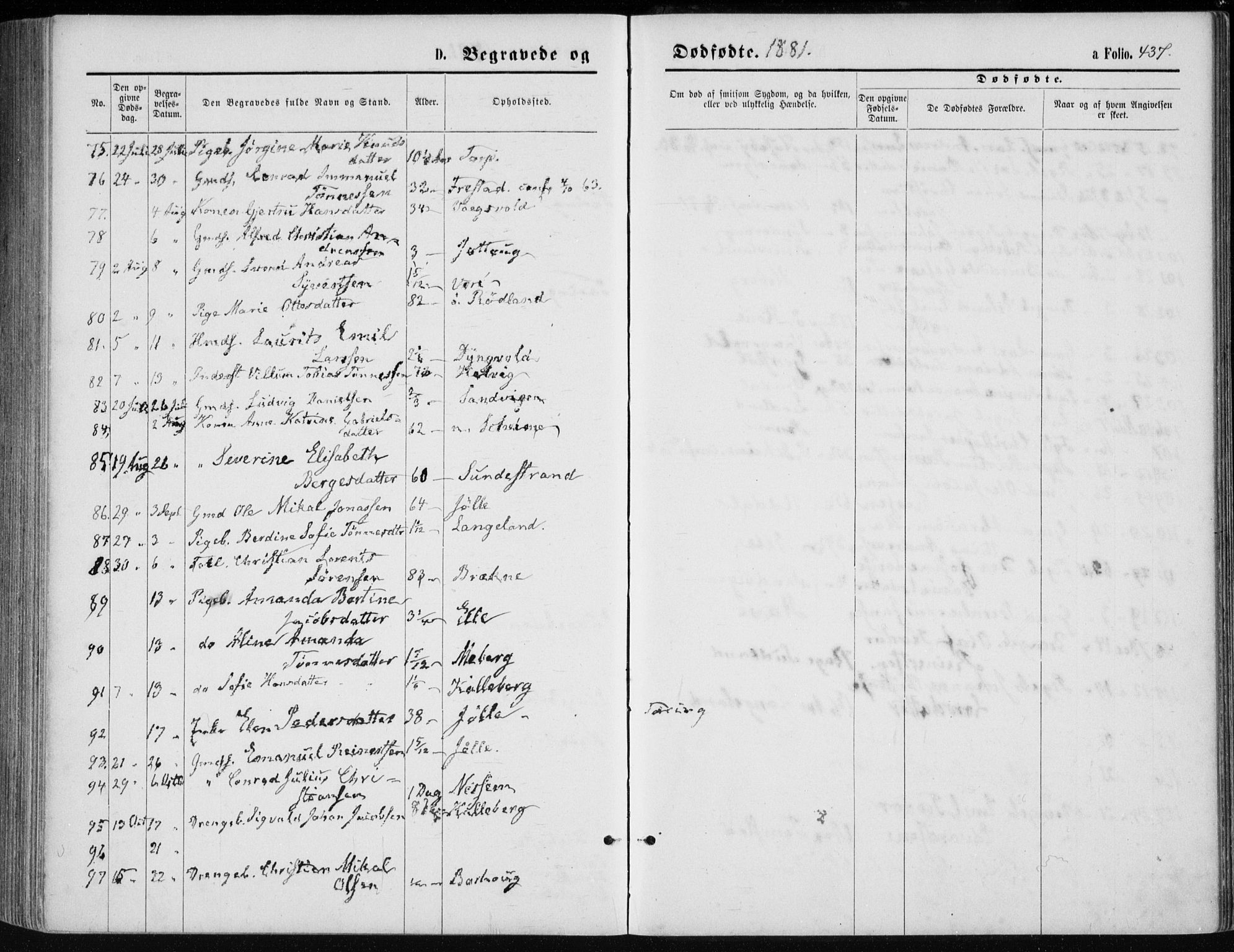 Lista sokneprestkontor, AV/SAK-1111-0027/F/Fb/L0004: Parish register (copy) no. B 4, 1877-1891, p. 437